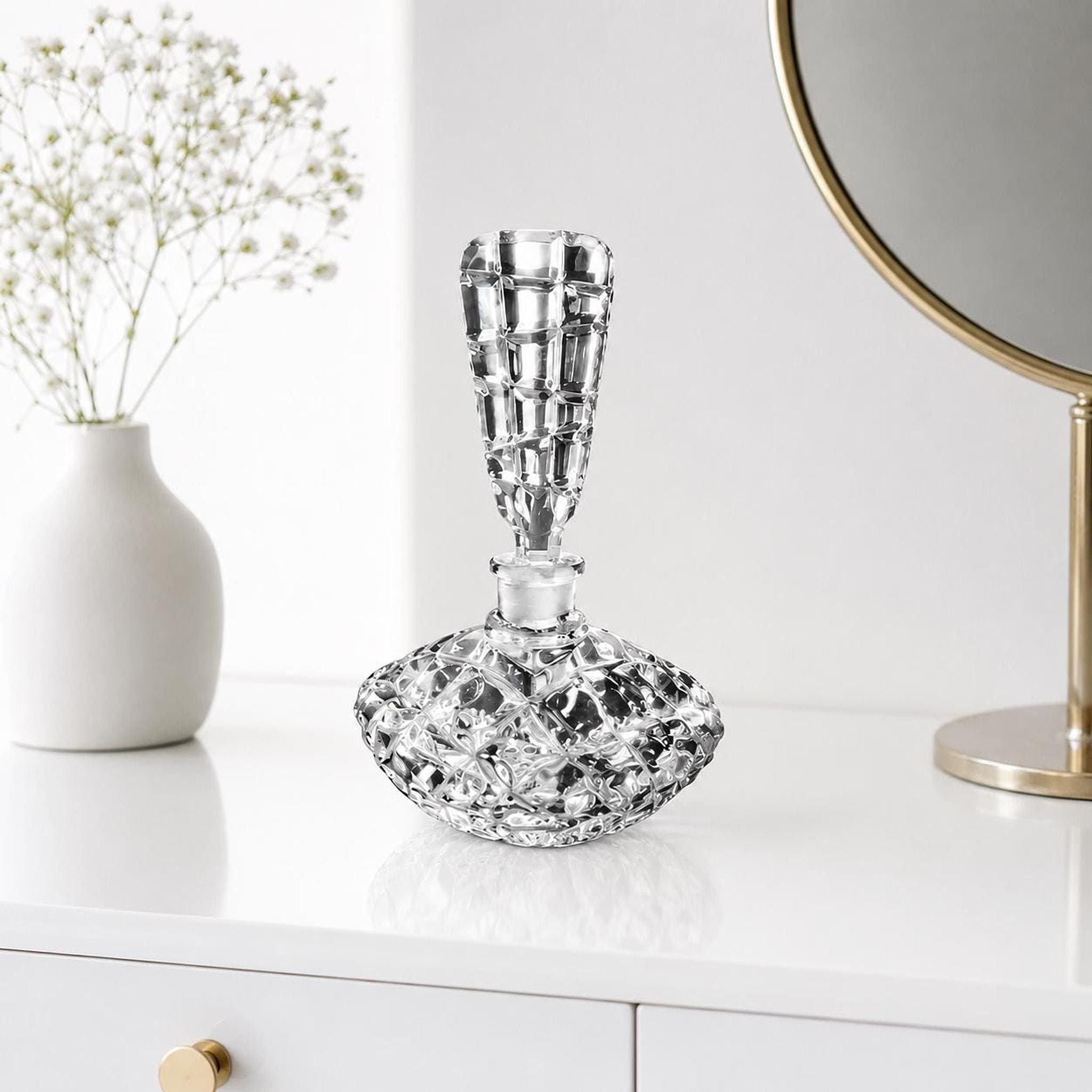 Vintage Perfume Bottle, Elegant Cut Glass with Geometric Stopper, view 5