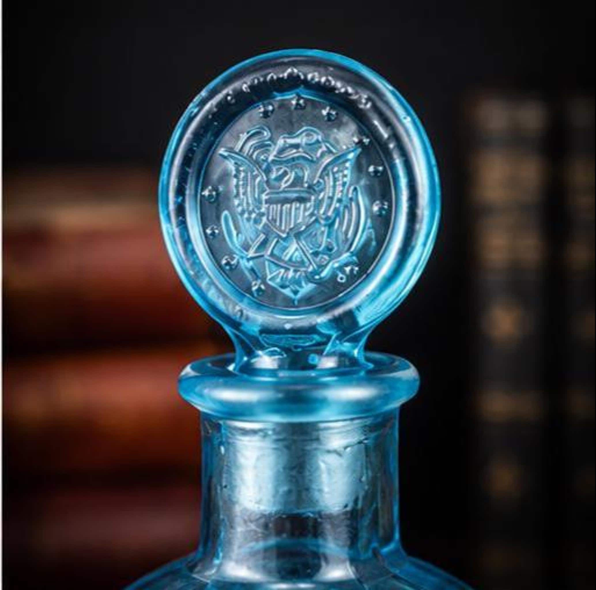Ezra Brooks Decanter, Vintage Sapphire Blue Glass Bottle with Eagle Motif, view 4