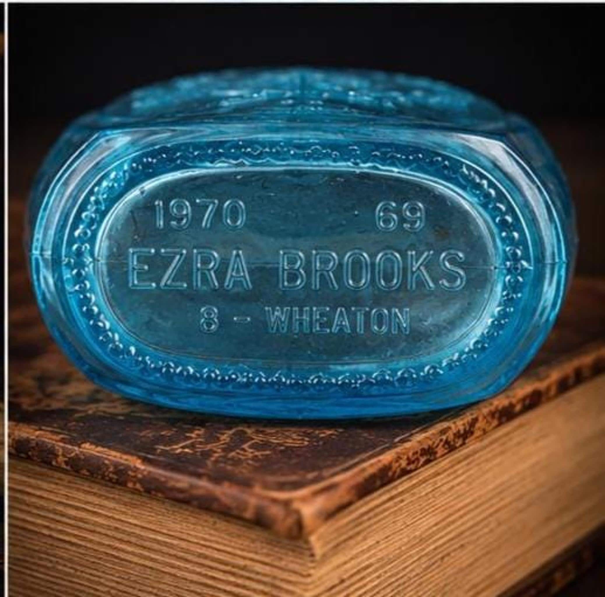 Ezra Brooks Decanter, Vintage Sapphire Blue Glass Bottle with Eagle Motif, view 5