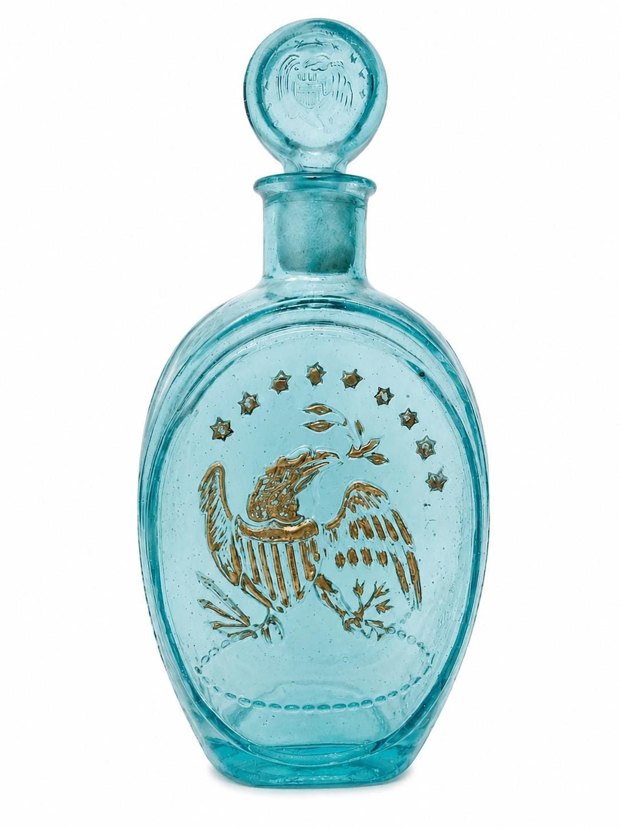 Ezra Brooks Decanter, Vintage Sapphire Blue Glass Bottle with Eagle Motif, view 6