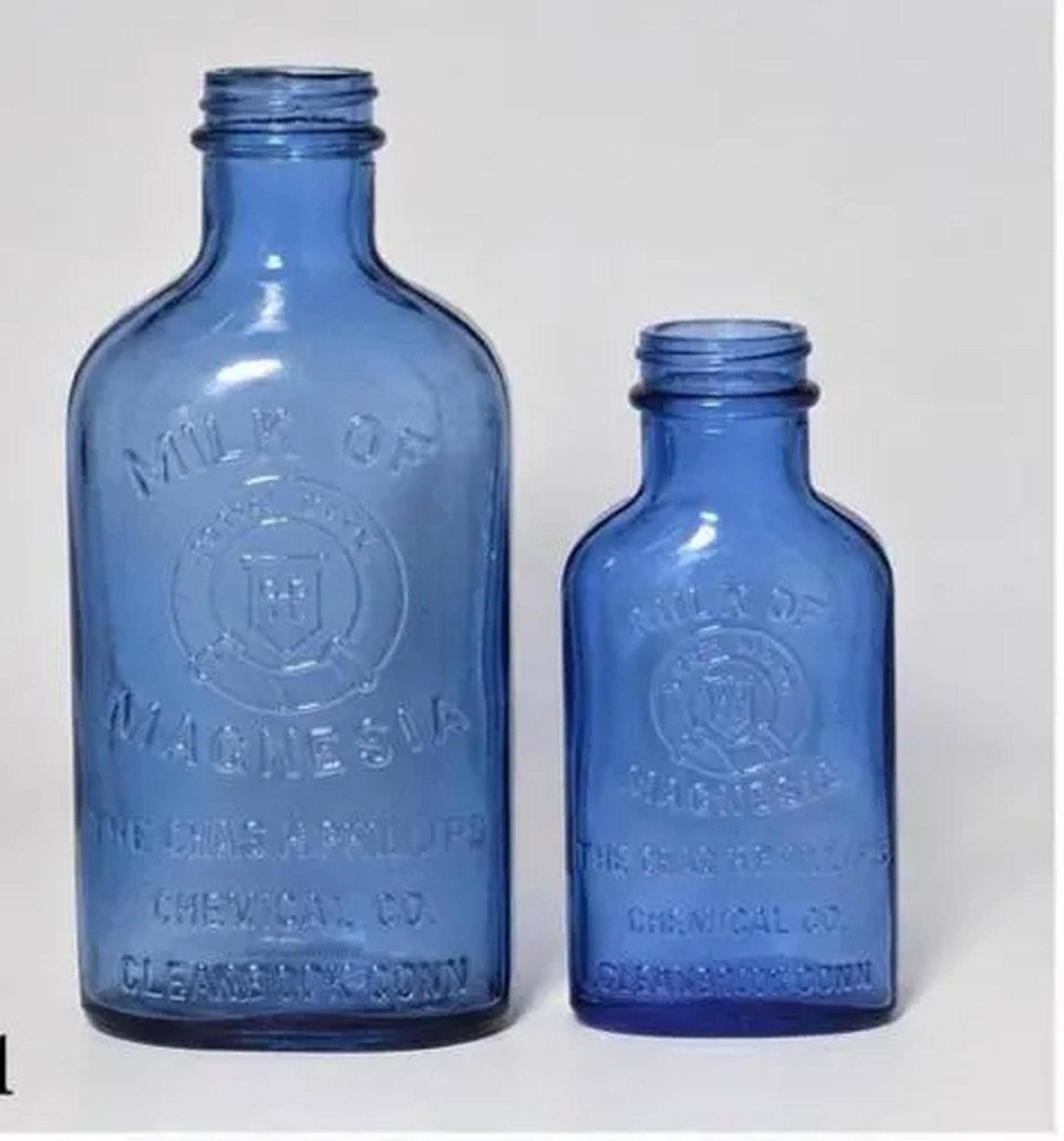 Vintage Apothecary Cobalt Blue Glass Milk of Magnesia Bottle Set, view 1
