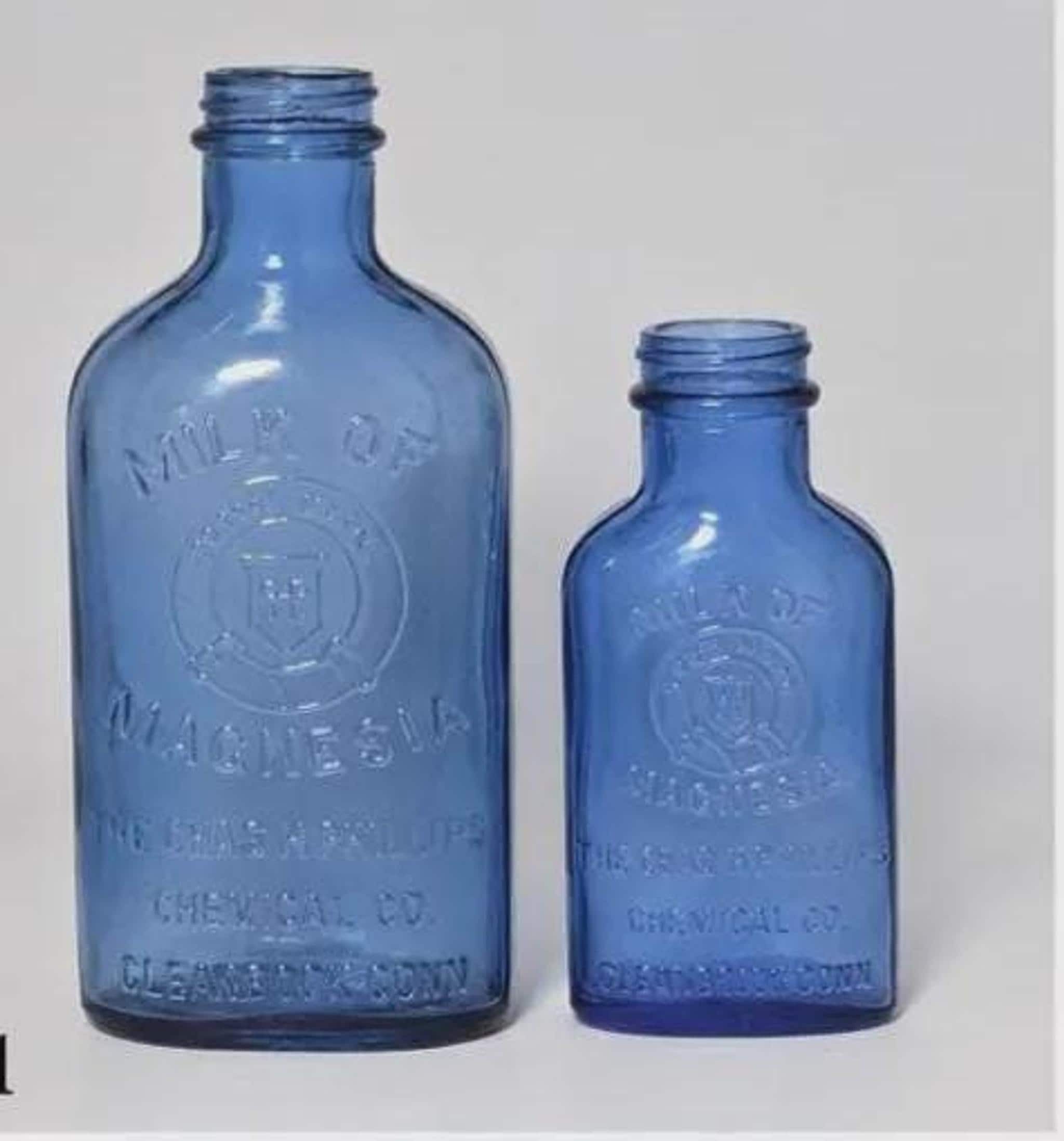 Vintage Apothecary Cobalt Blue Glass Milk of Magnesia Bottle Set, view 2