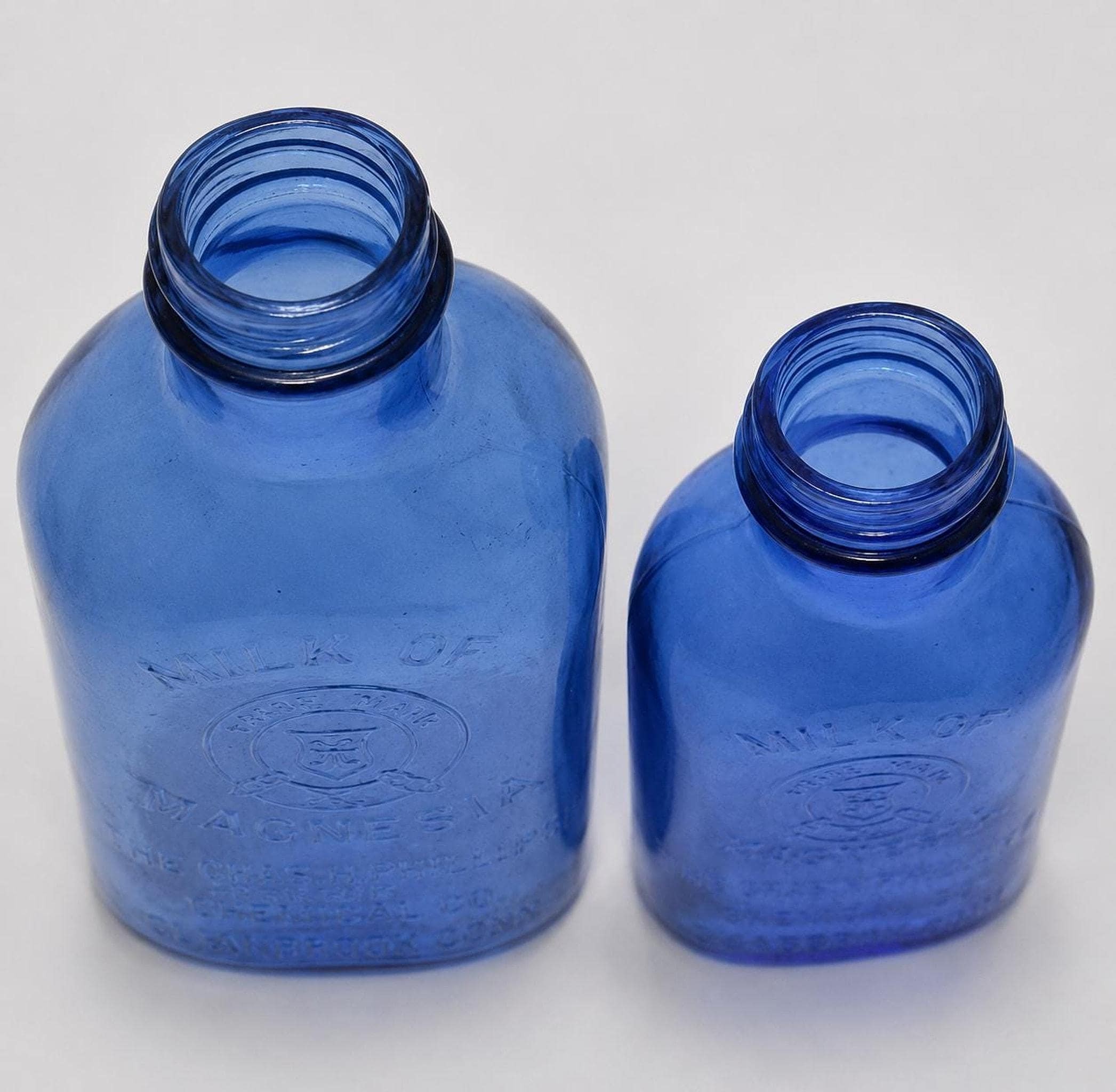 Vintage Apothecary Cobalt Blue Glass Milk of Magnesia Bottle Set, view 7