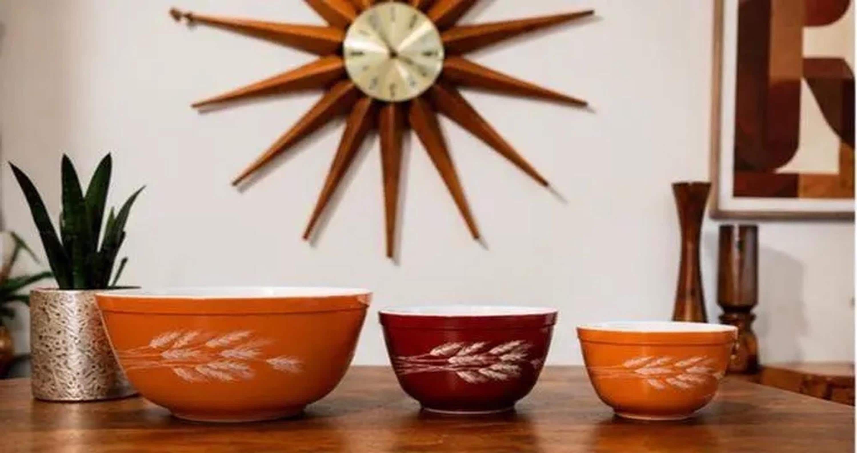 Vintage Pyrex Autumn Harvest Nesting Bowl Set | Orange Brown Wheat Pattern