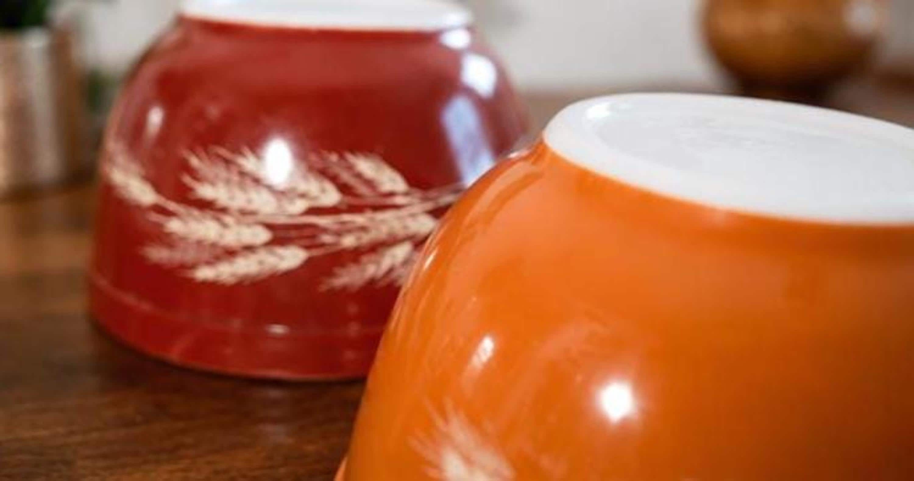 Vintage Pyrex Autumn Harvest Nesting Bowl Set | Orange Brown Wheat Pattern, view 5