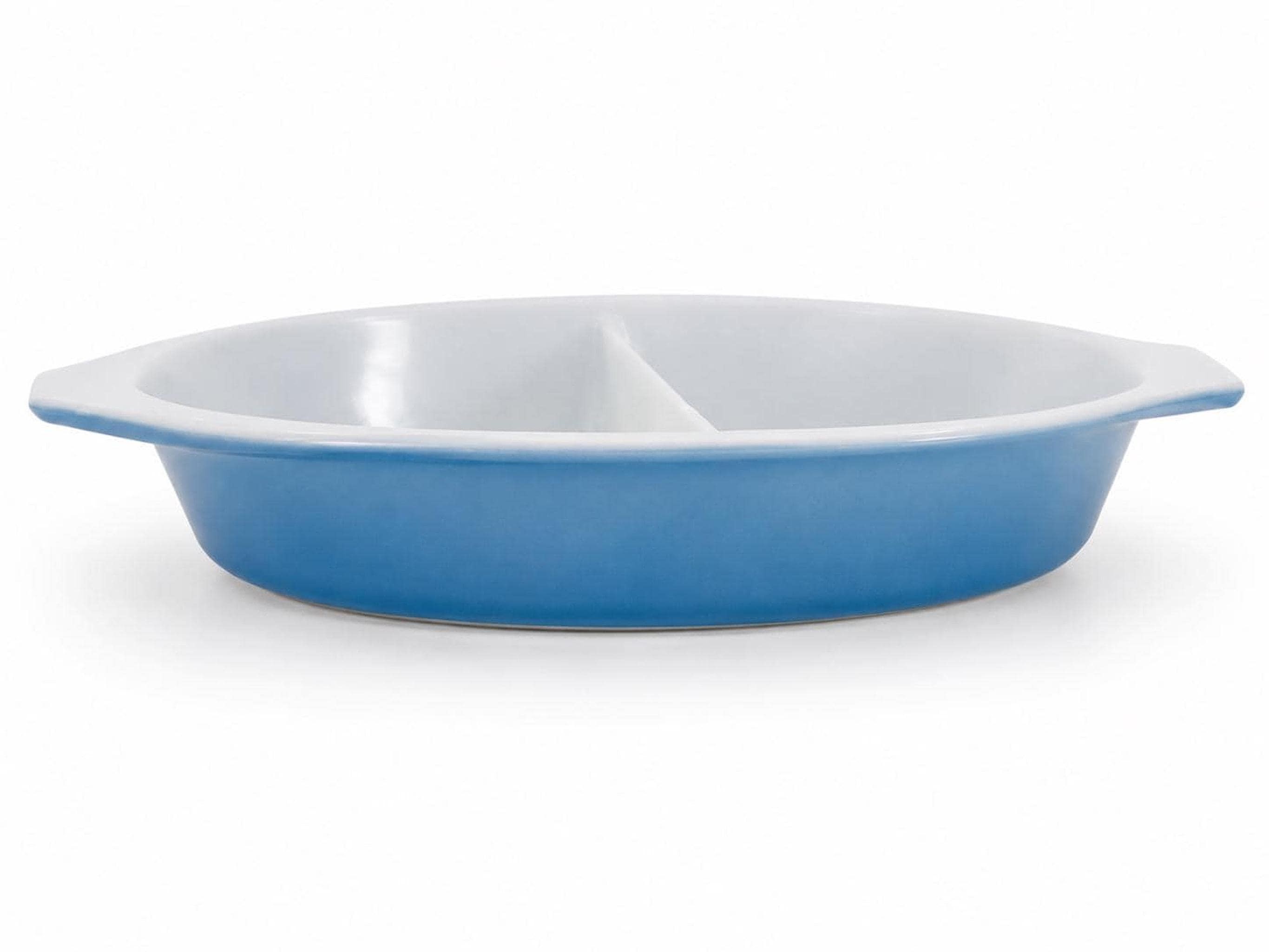 Vintage Pyrex Divided Serving Dish, Mid Century Blue Bakeware