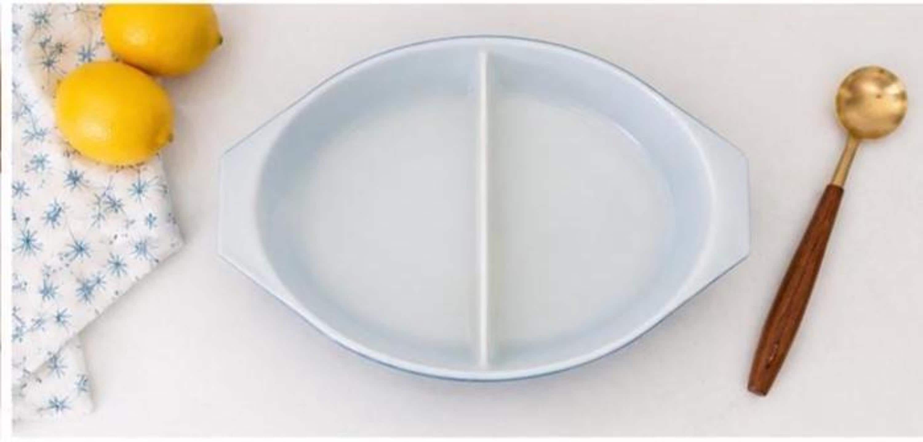 Vintage Pyrex Divided Serving Dish, Mid Century Blue Bakeware, view 3