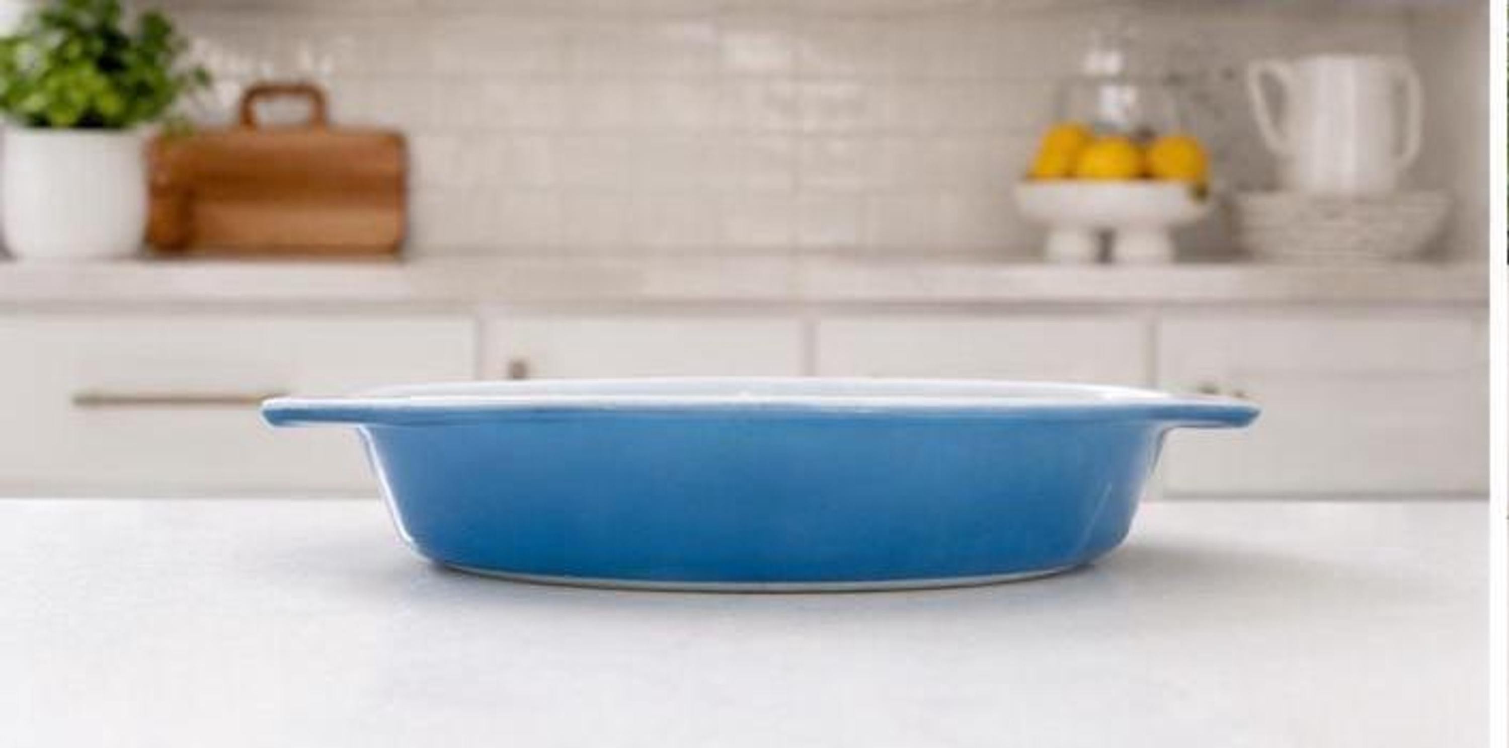 Vintage Pyrex Divided Serving Dish, Mid Century Blue Bakeware, view 4