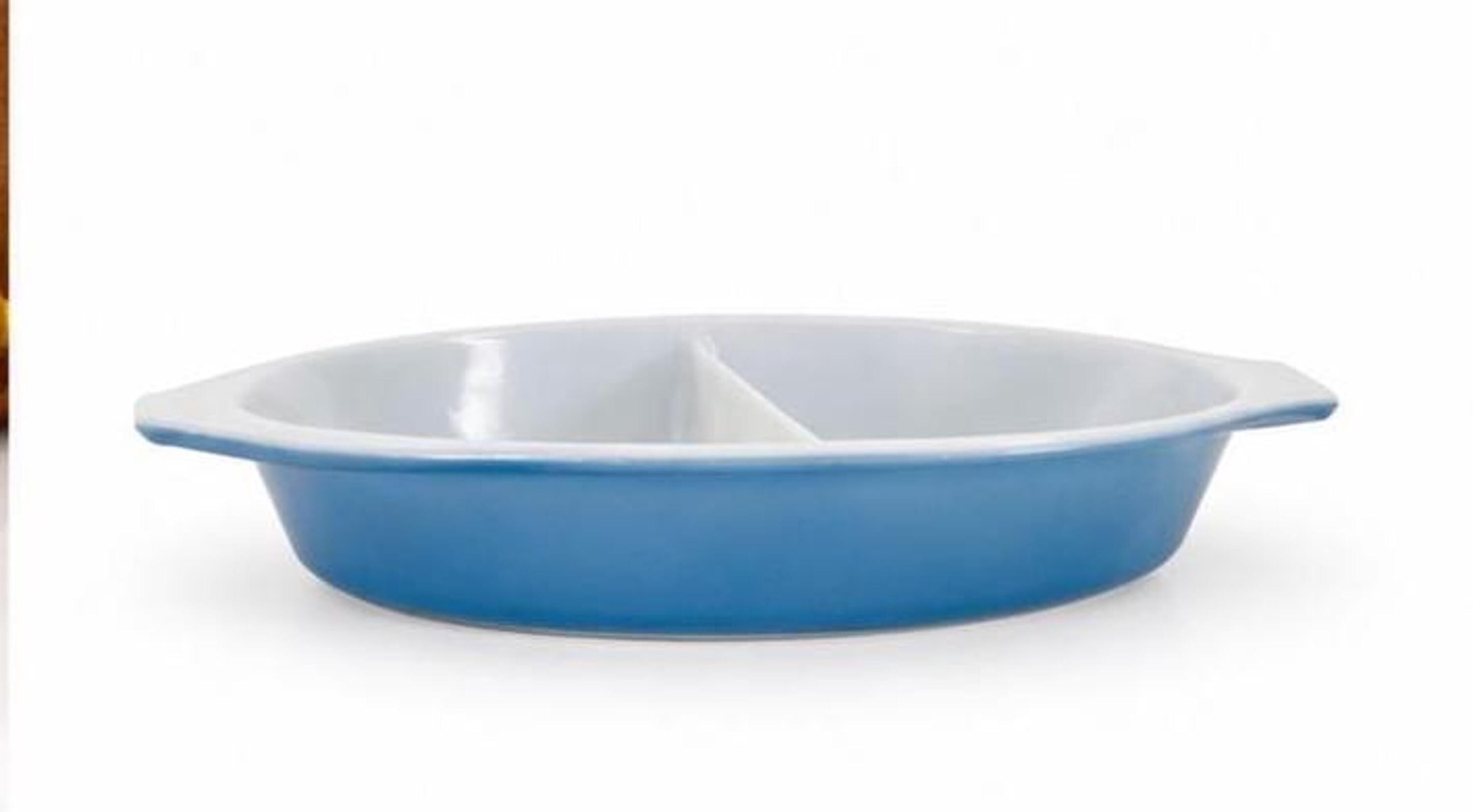 Vintage Pyrex Divided Serving Dish, Mid Century Blue Bakeware, view 6