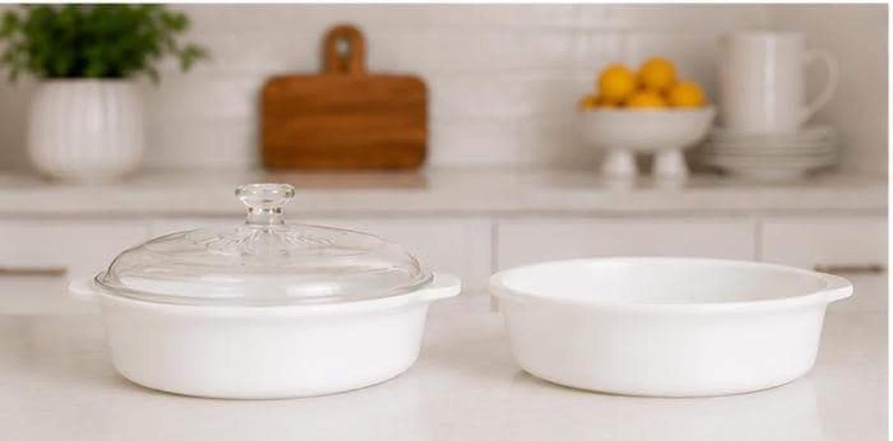 Vintage Pyrex White Casserole Dish with Glass Lid | Collectible Bakeware, view 3