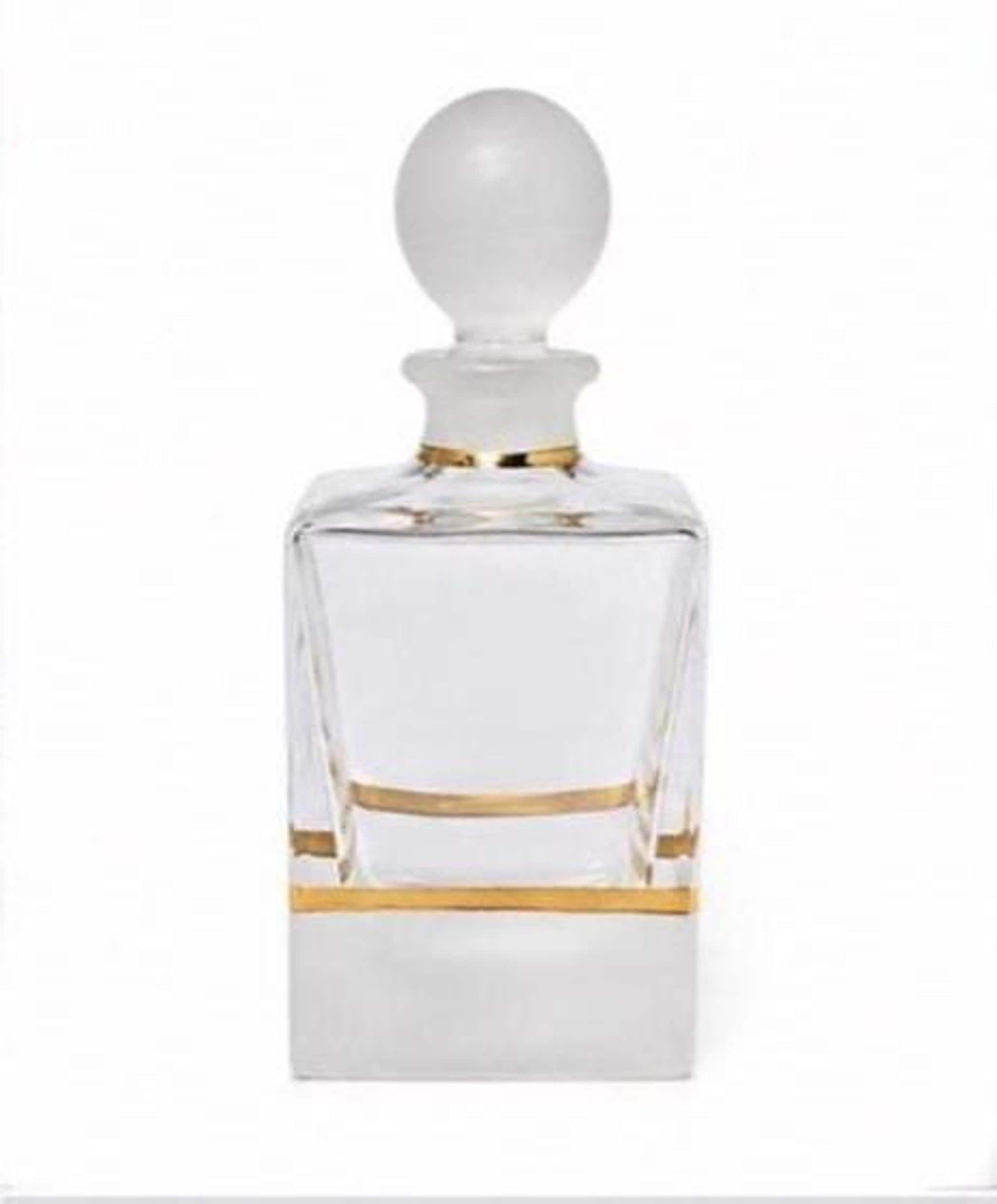 Vintage Perfume Bottle with Frosted Stopper and Gold Trim, 1970s Crystal Decor, view 2