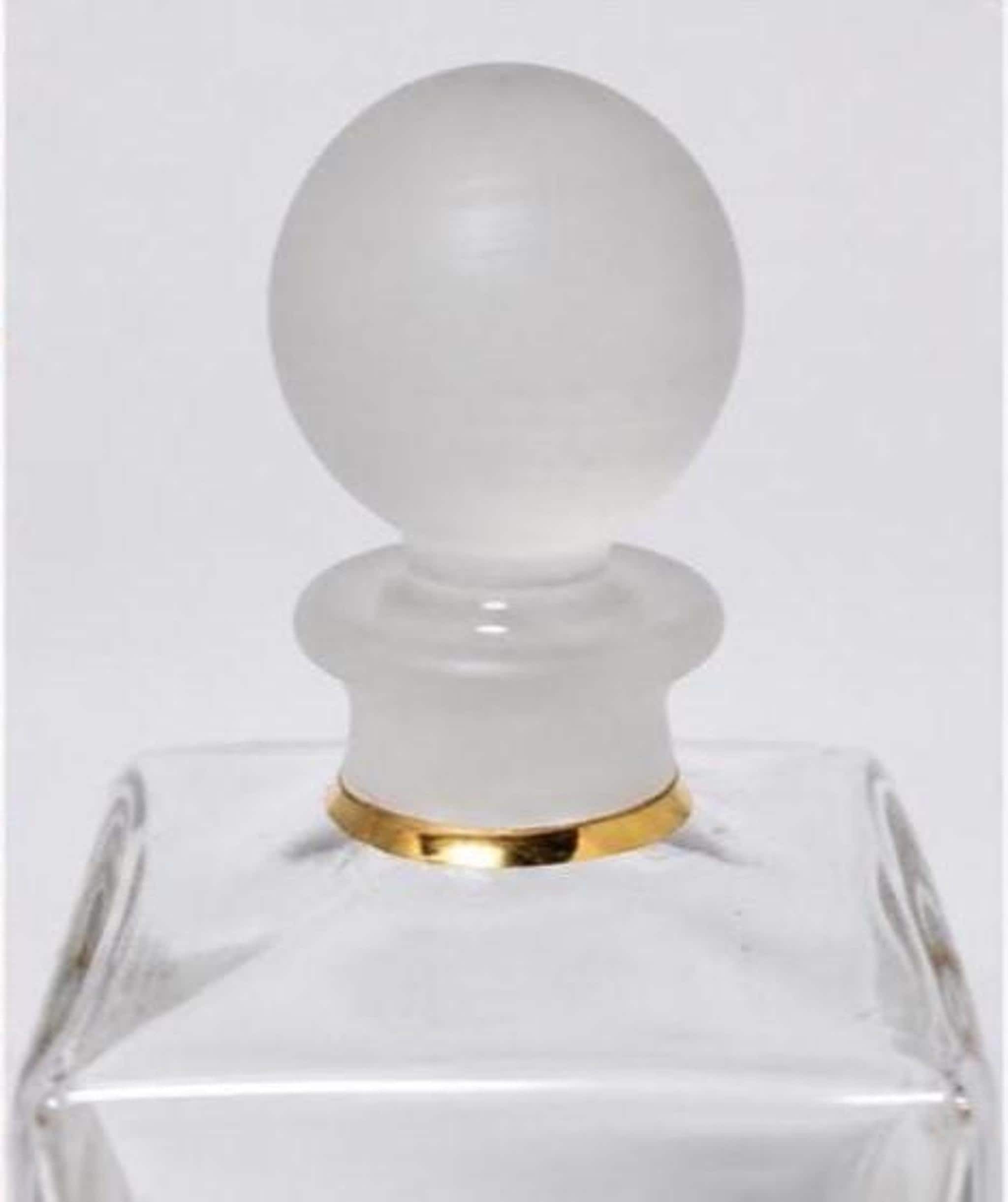 Vintage Perfume Bottle with Frosted Stopper and Gold Trim, 1970s Crystal Decor, view 5