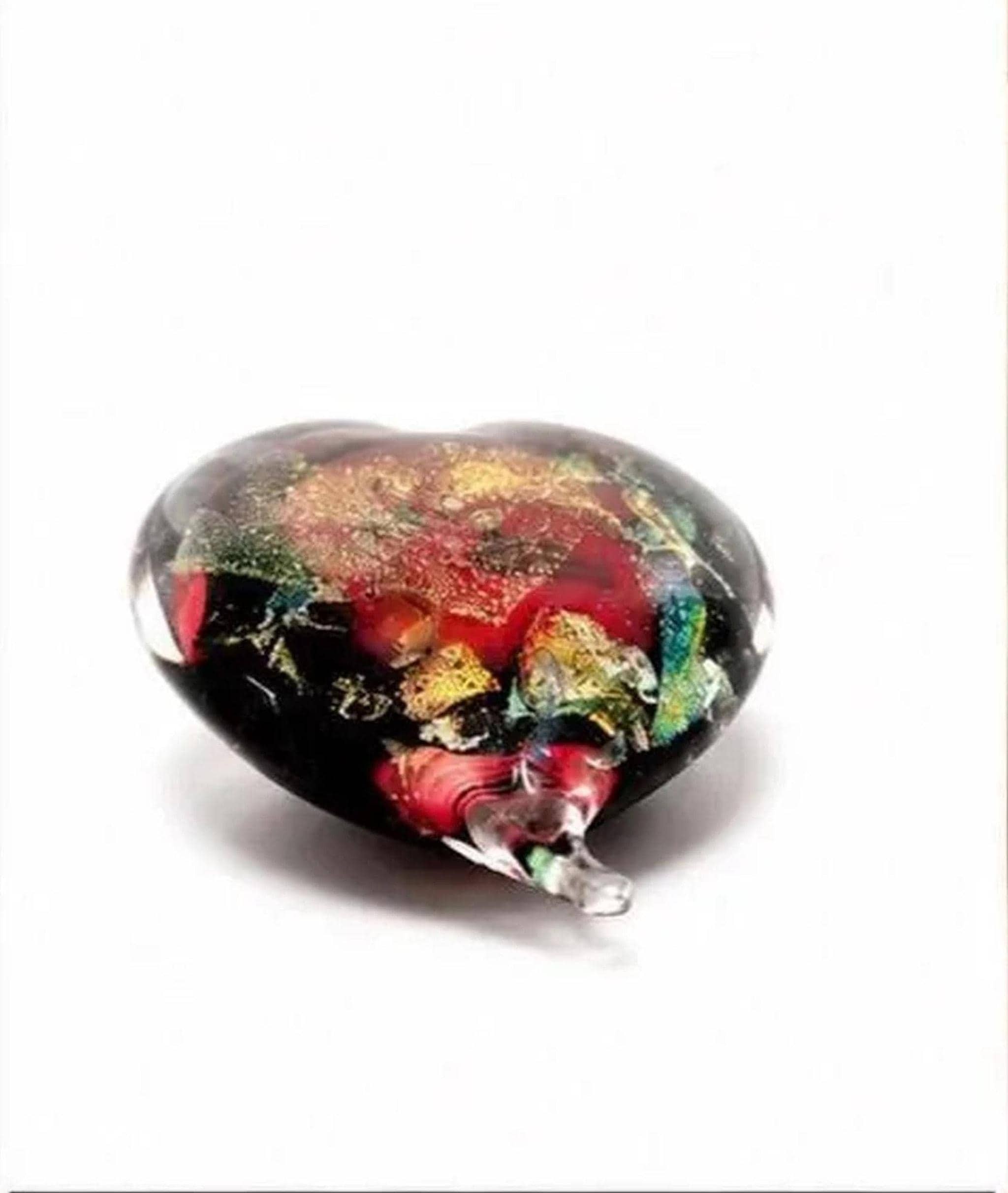 Murano Glass Heart Paperweight, Hand Blown with Aventurine Accents
