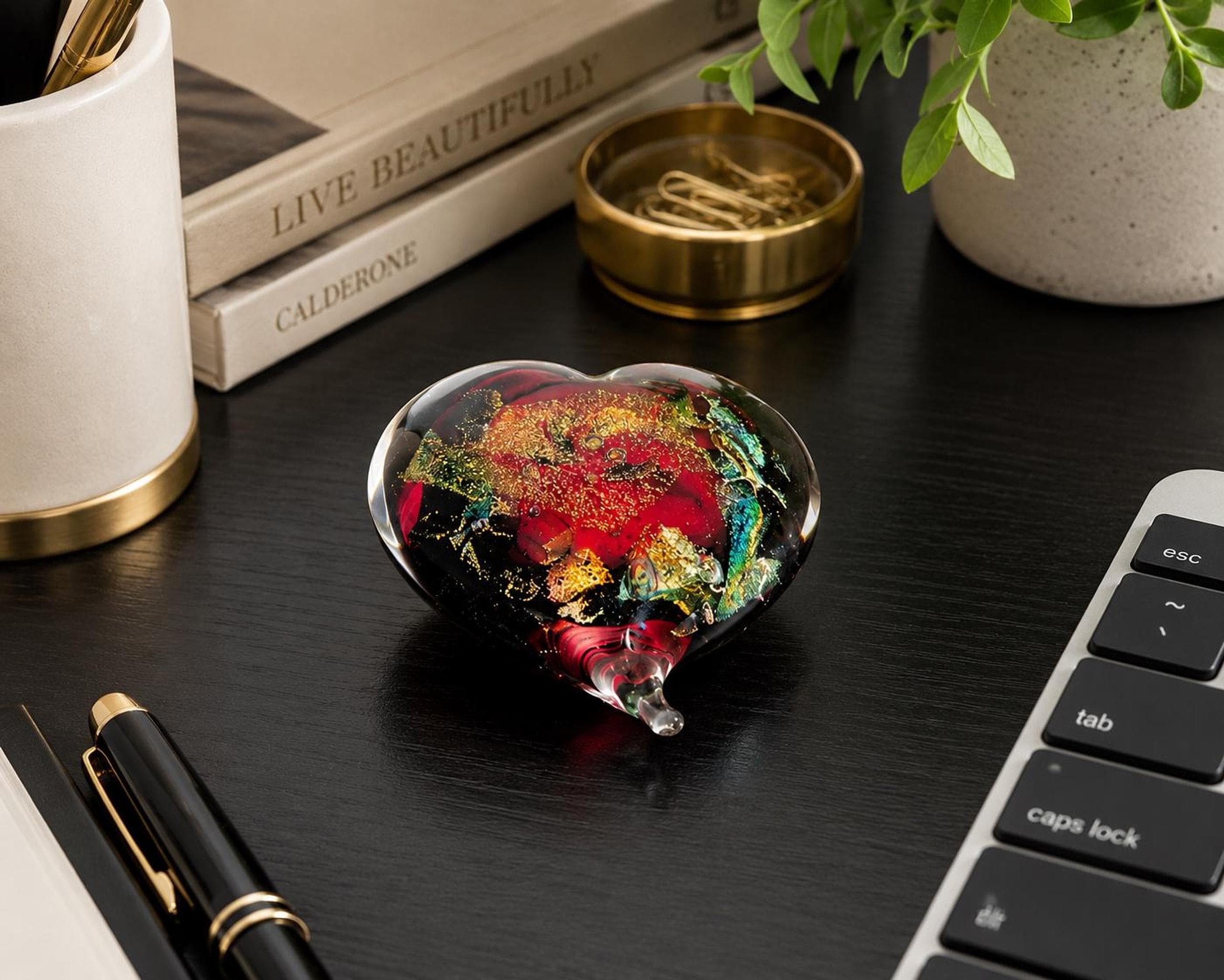 Murano Glass Heart Paperweight, Hand Blown with Aventurine Accents, view 2