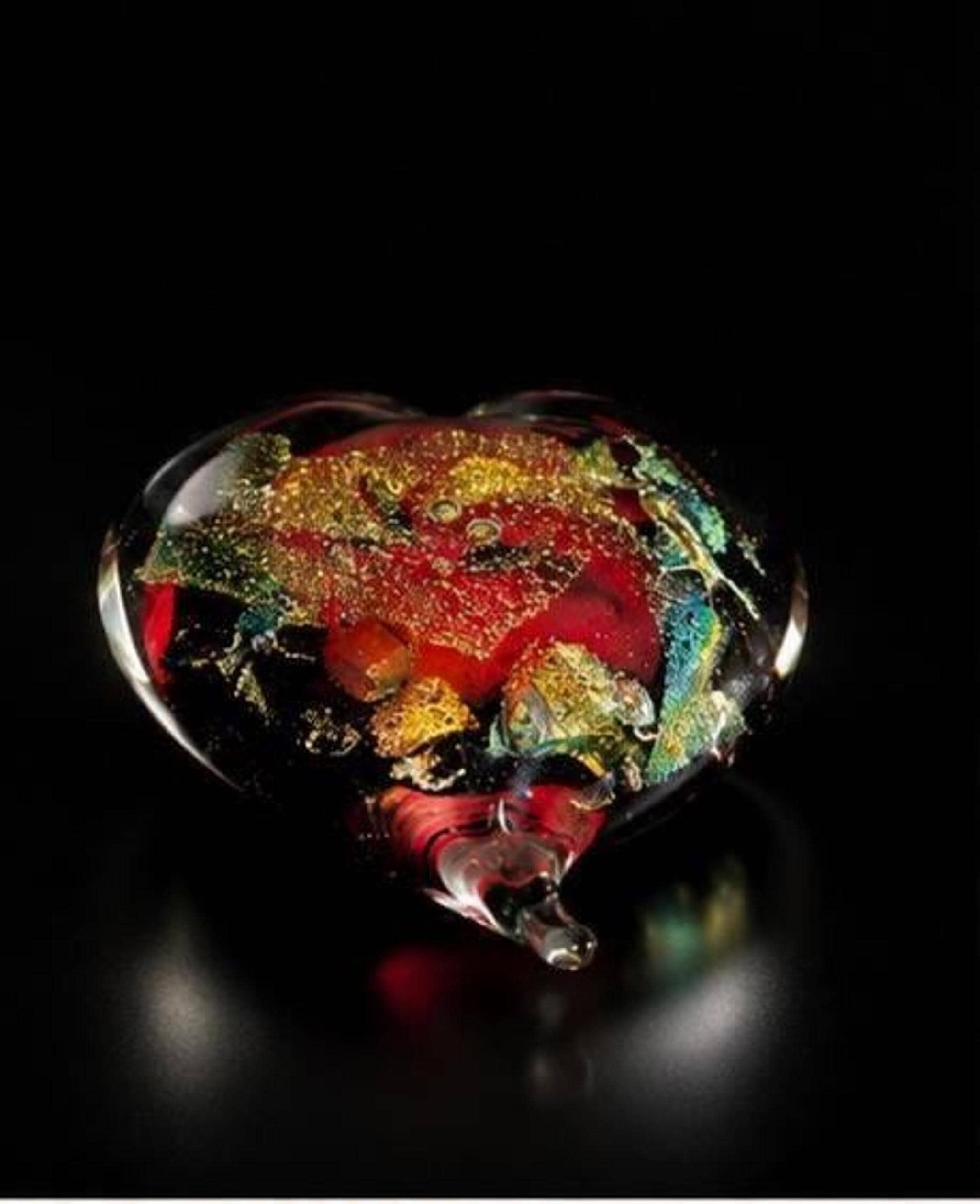 Murano Glass Heart Paperweight, Hand Blown with Aventurine Accents, view 3
