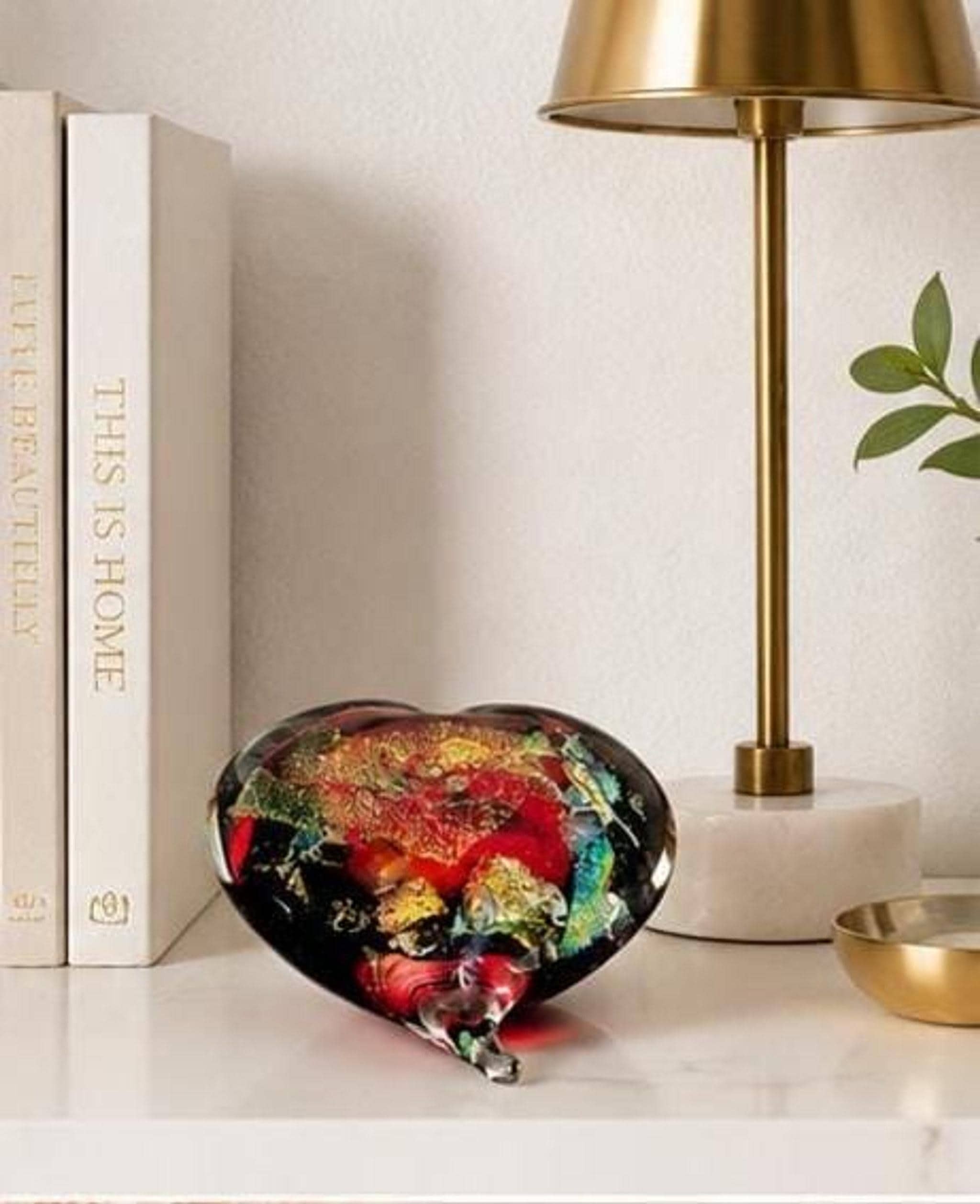 Murano Glass Heart Paperweight, Hand Blown with Aventurine Accents, view 4