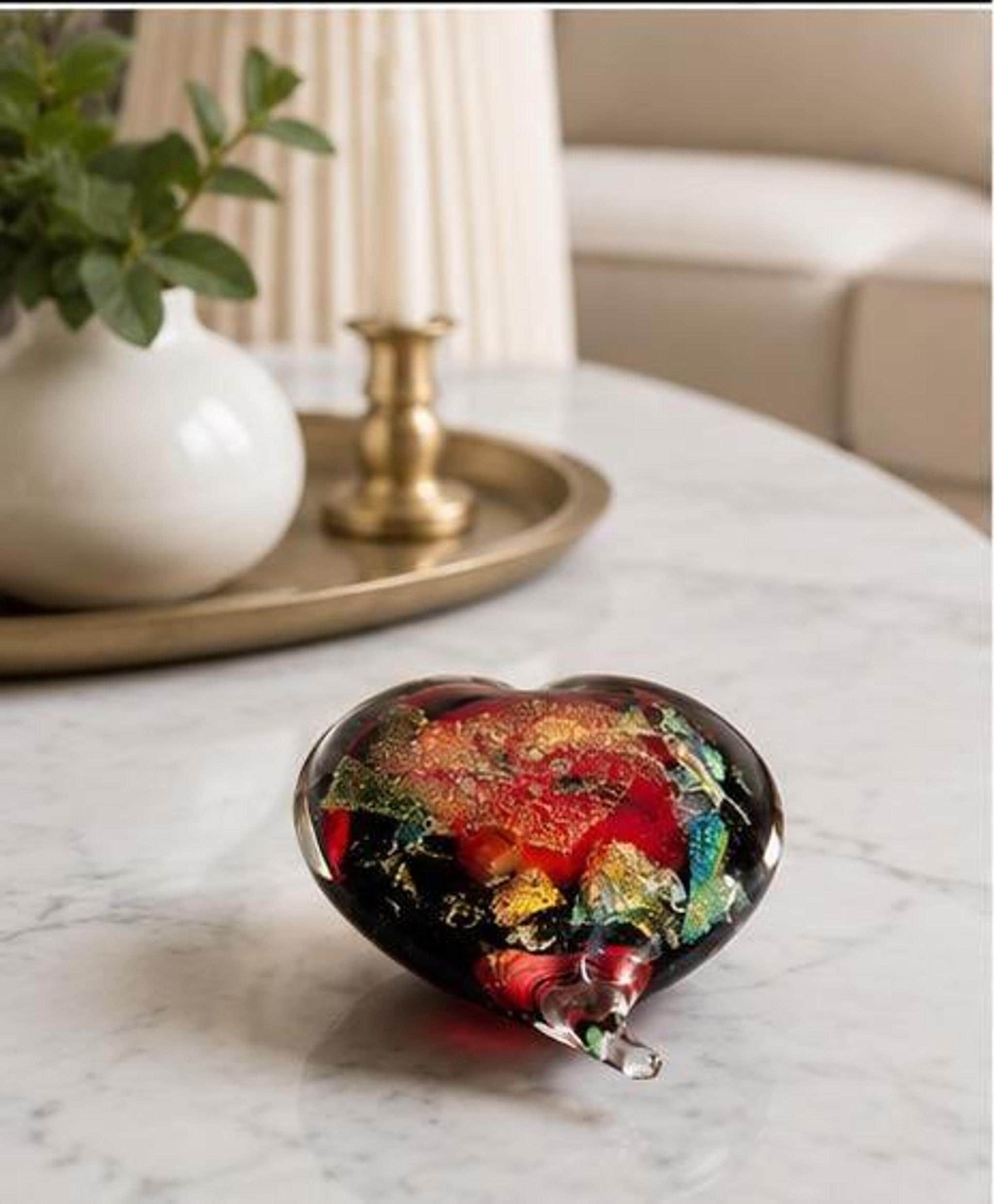 Murano Glass Heart Paperweight, Hand Blown with Aventurine Accents, view 7