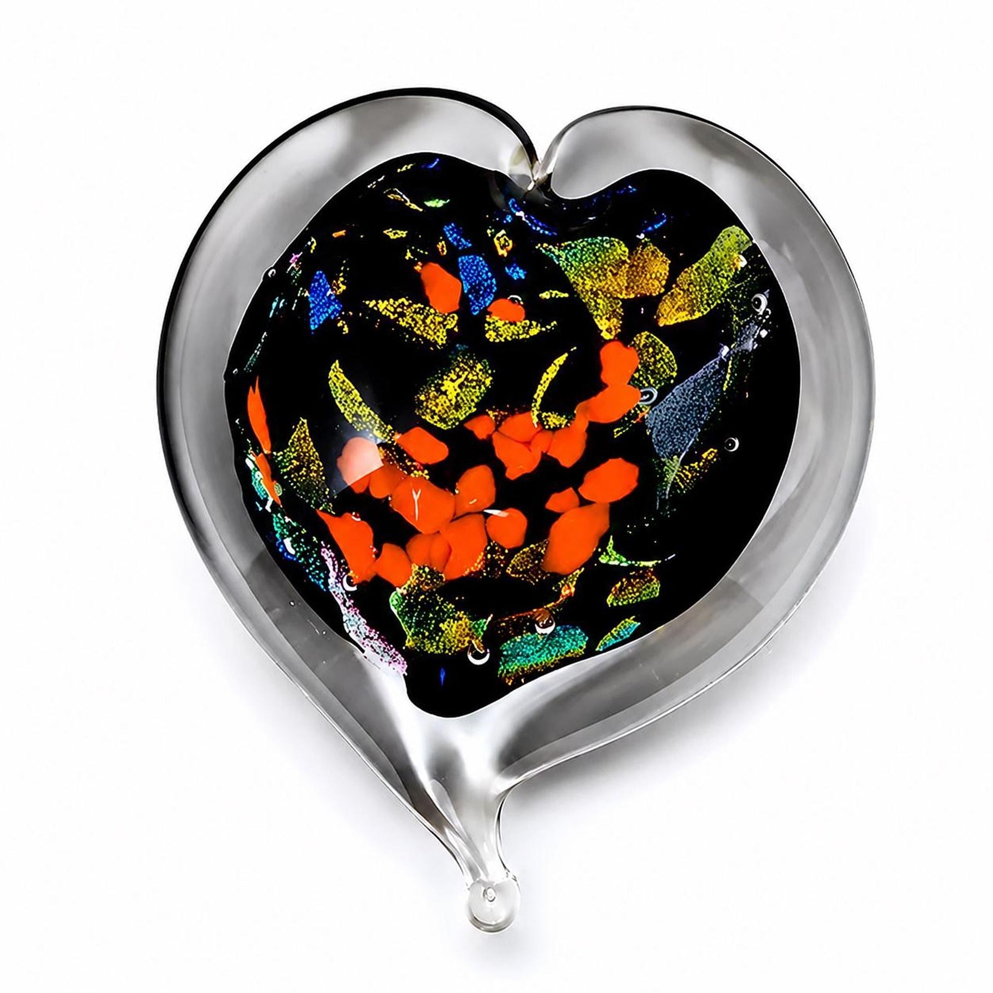 Glass Paperweight with Heart Design, Signed Hand-Blown Art in Red Gold Aventurine