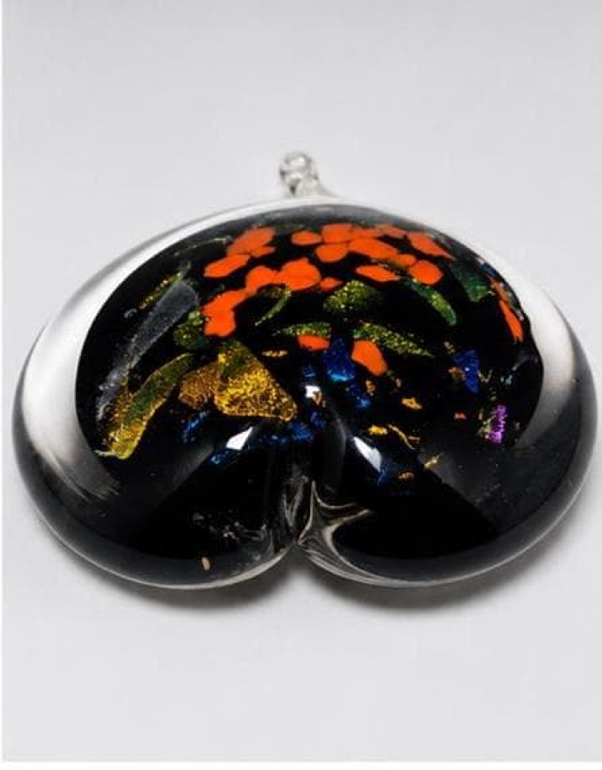 Glass Paperweight with Heart Design, Signed Hand-Blown Art in Red Gold Aventurine, view 2