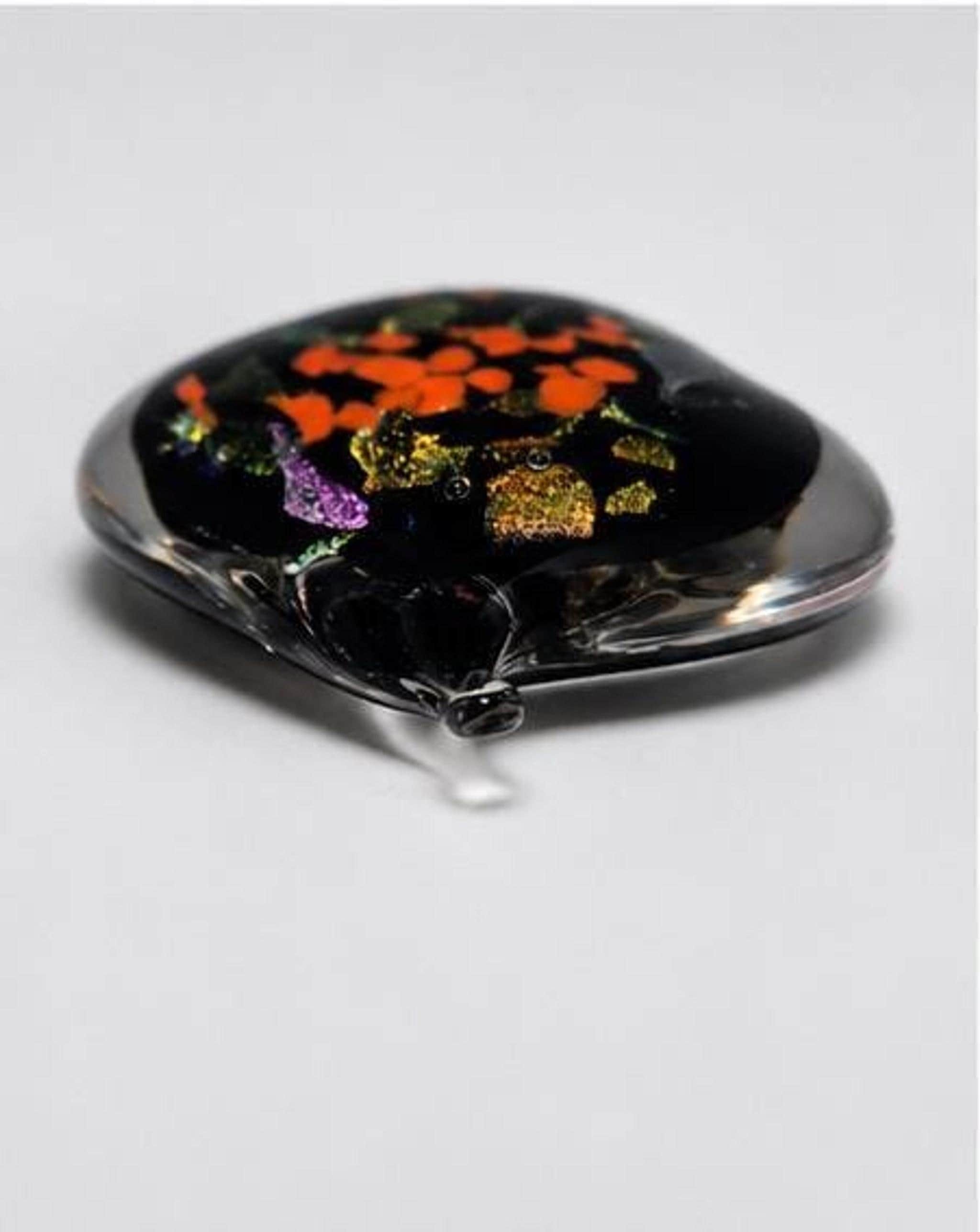Glass Paperweight with Heart Design, Signed Hand-Blown Art in Red Gold Aventurine, view 4