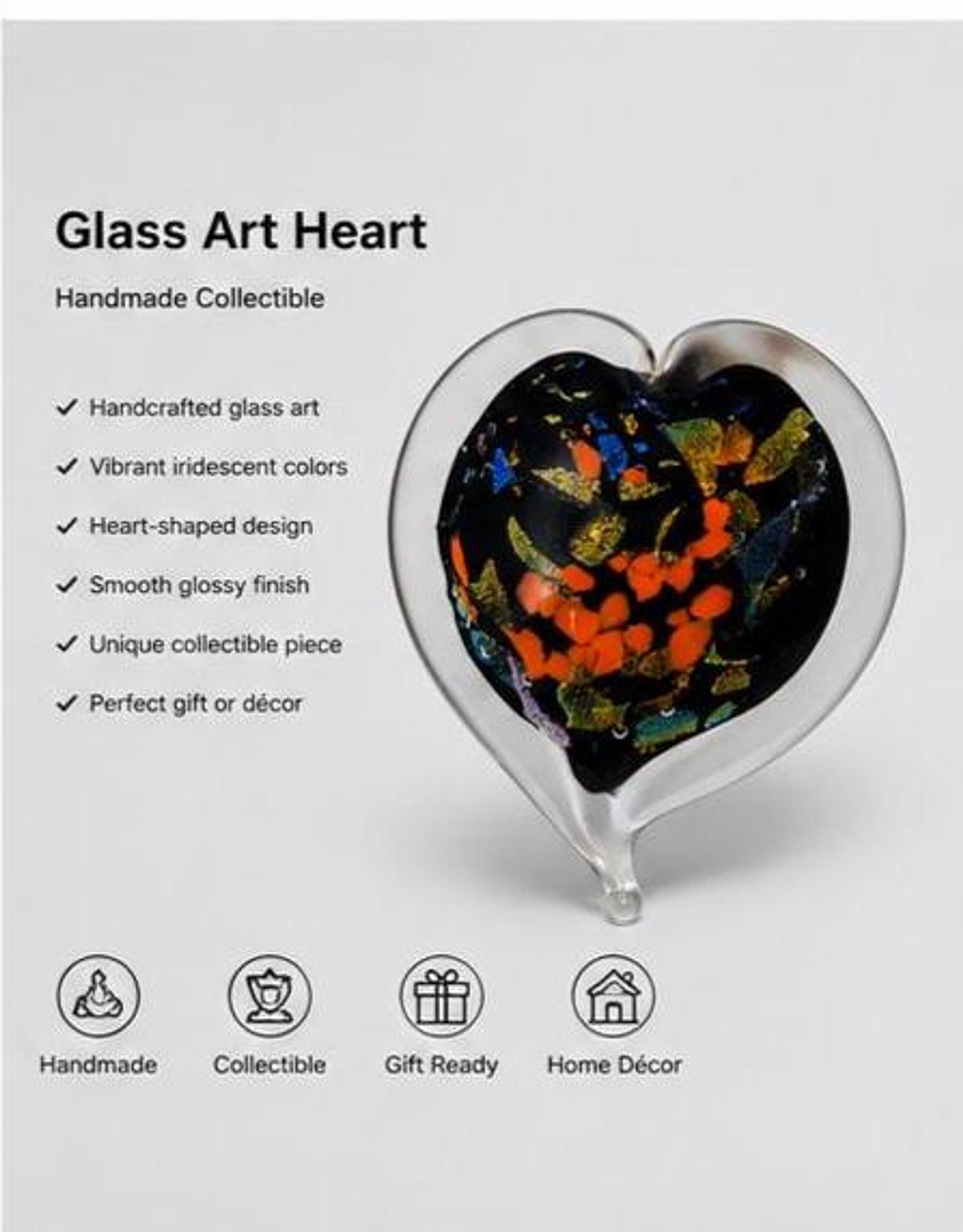 Glass Paperweight with Heart Design, Signed Hand-Blown Art in Red Gold Aventurine, view 5