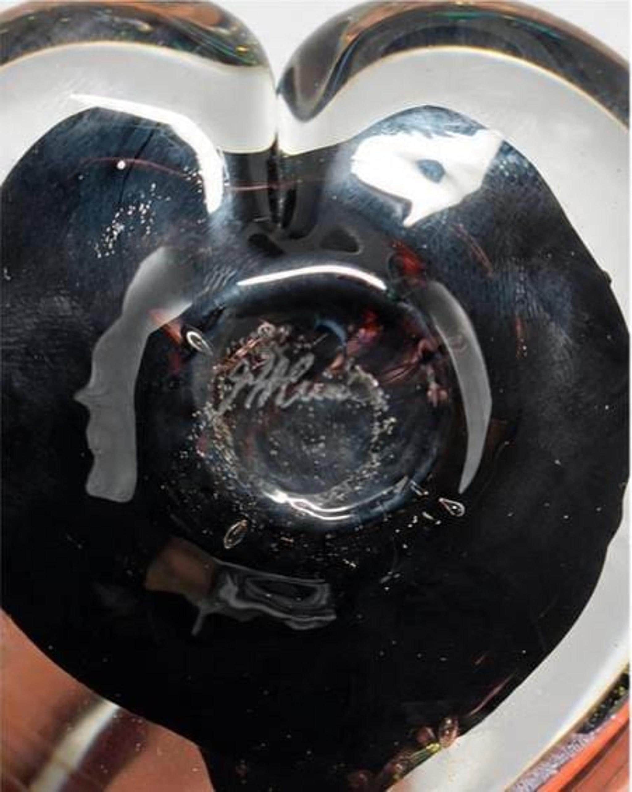 Glass Paperweight with Heart Design, Signed Hand-Blown Art in Red Gold Aventurine, view 6