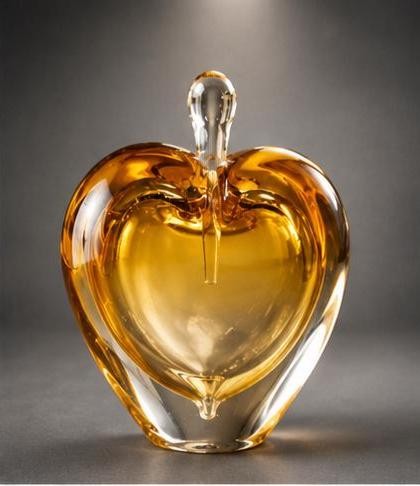 Vintage Perfume Bottle, Hand Blown Glass Heart with Amber Gold Finish, view 2