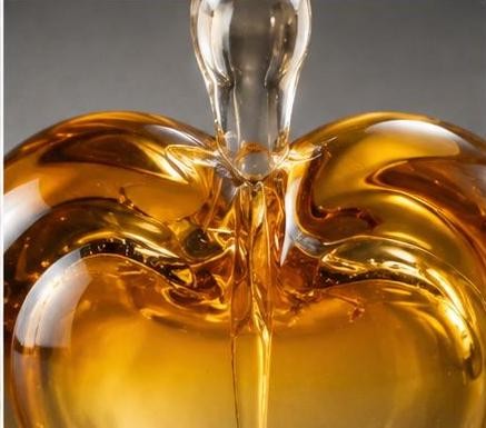 Vintage Perfume Bottle, Hand Blown Glass Heart with Amber Gold Finish, view 3