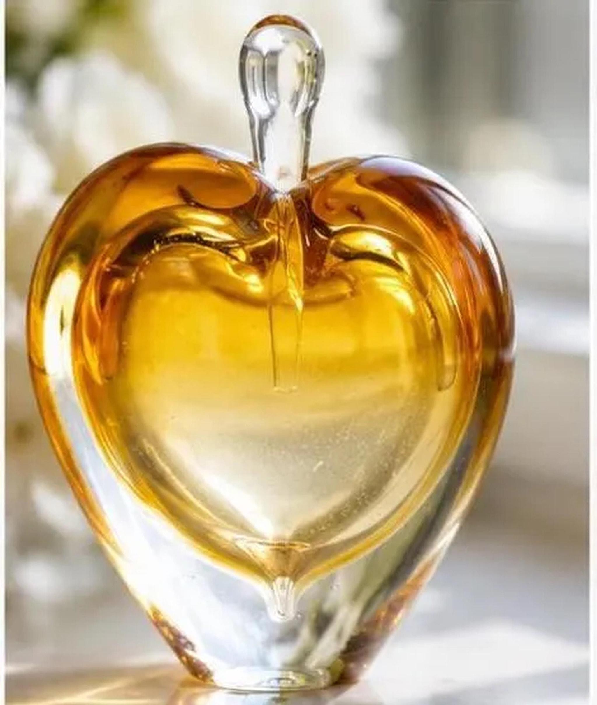 Vintage Perfume Bottle, Hand Blown Glass Heart with Amber Gold Finish, view 4