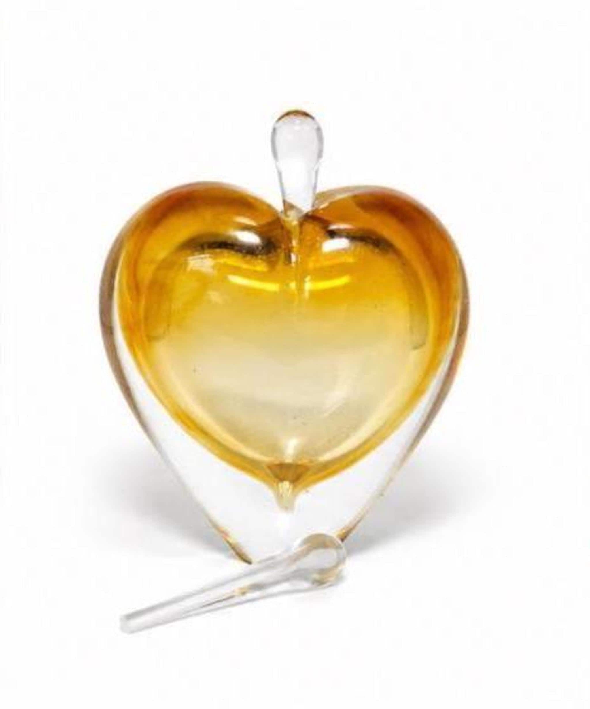 Vintage Perfume Bottle, Hand Blown Glass Heart with Amber Gold Finish, view 6