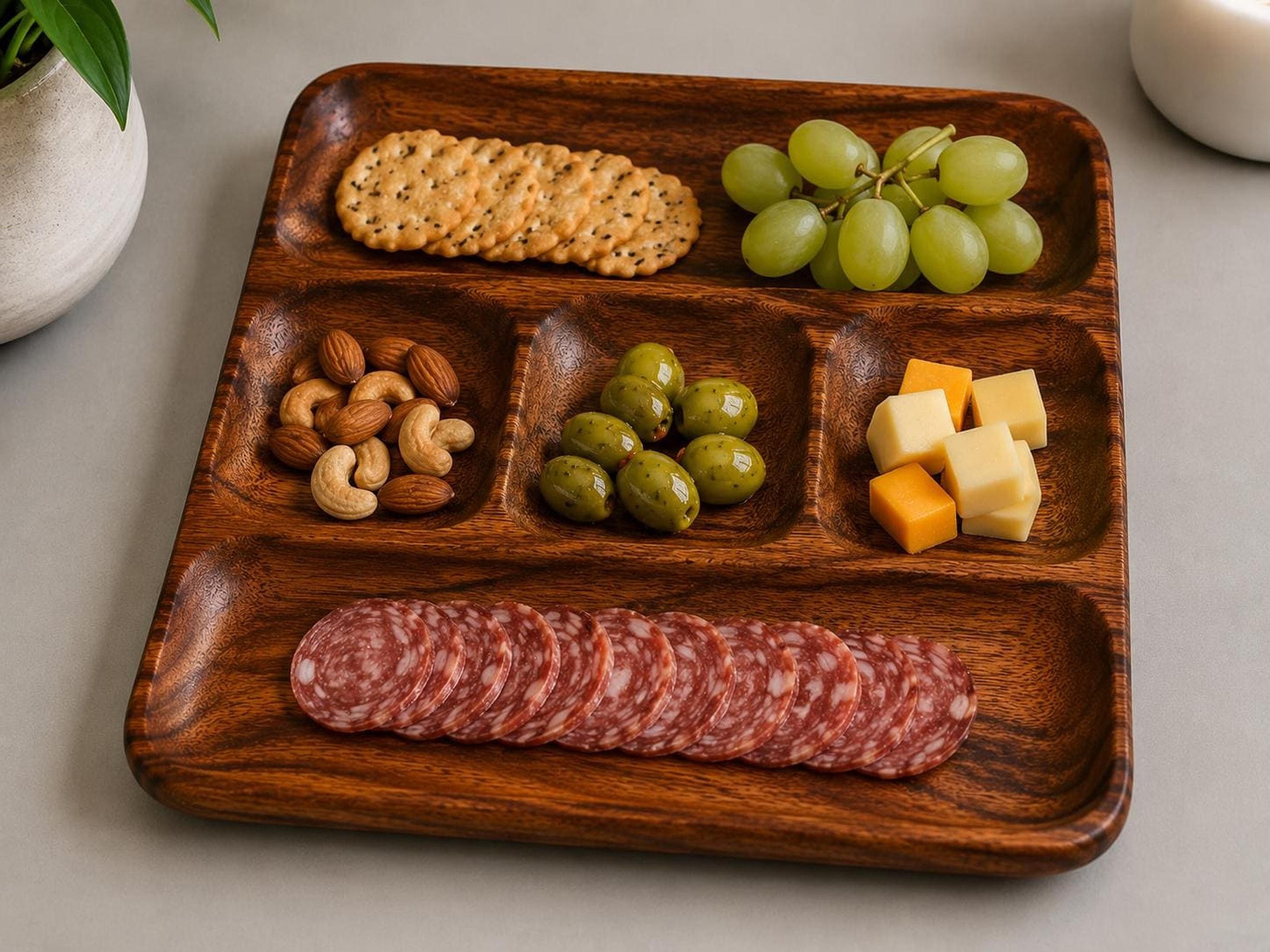 Vintage Monkey Pod Wood Divided Serving Trays, Set of 8 MCM Entertaining, view 2