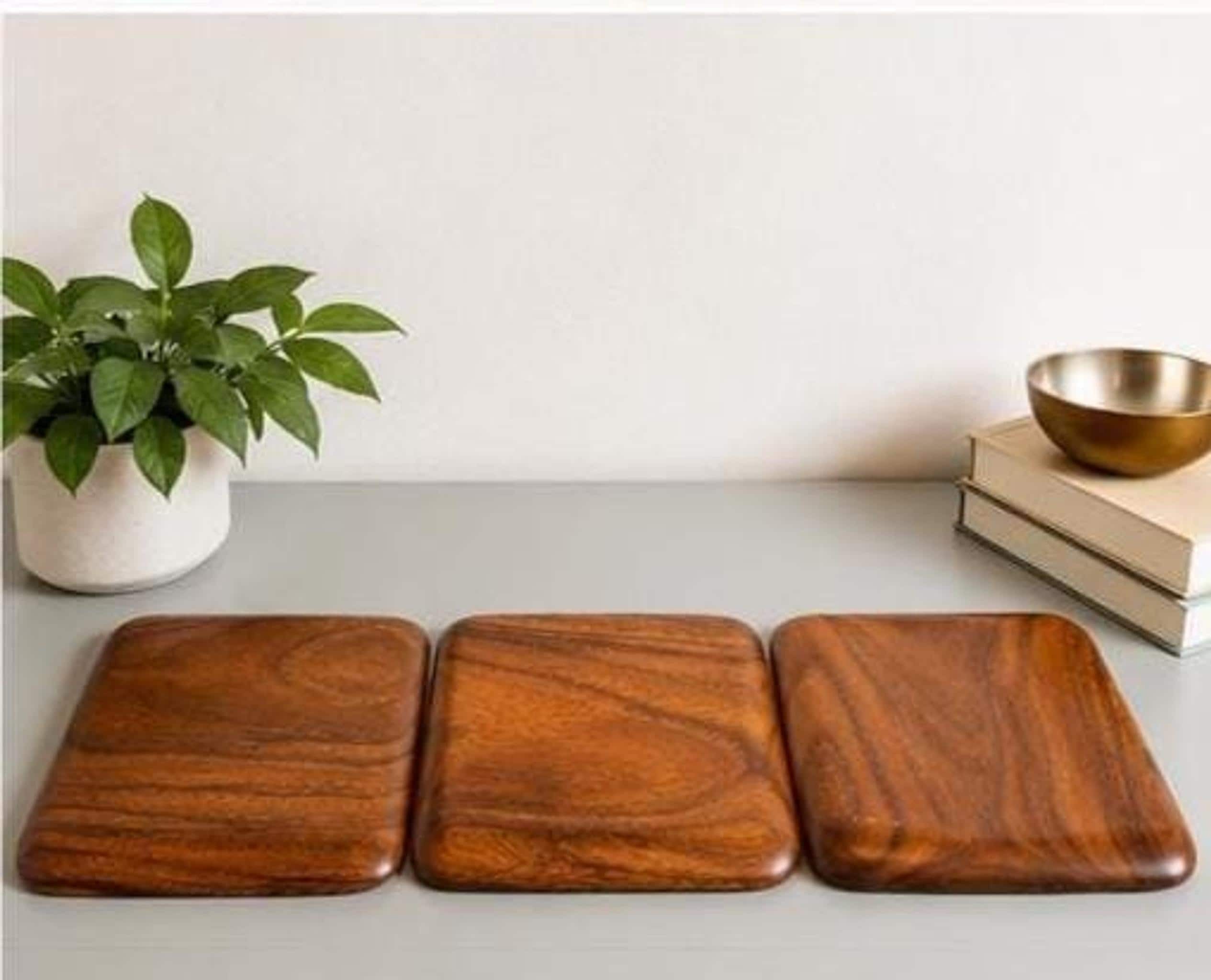 Vintage Monkey Pod Wood Divided Serving Trays, Set of 8 MCM Entertaining, view 5