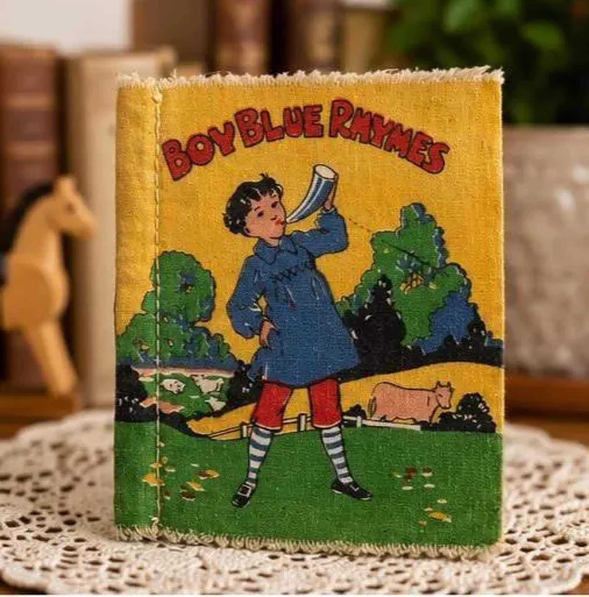 Vintage Boy Blue Rhymes Cloth Book, McLoughlin Bros. Nursery Rhyme Textile Children's Book