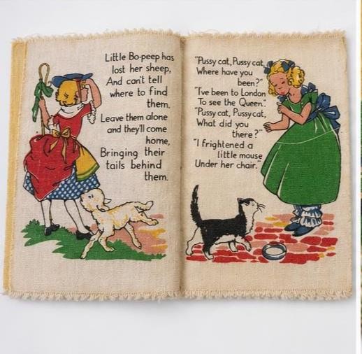 Vintage Boy Blue Rhymes Cloth Book, McLoughlin Bros. Nursery Rhyme Textile Children's Book, view 4