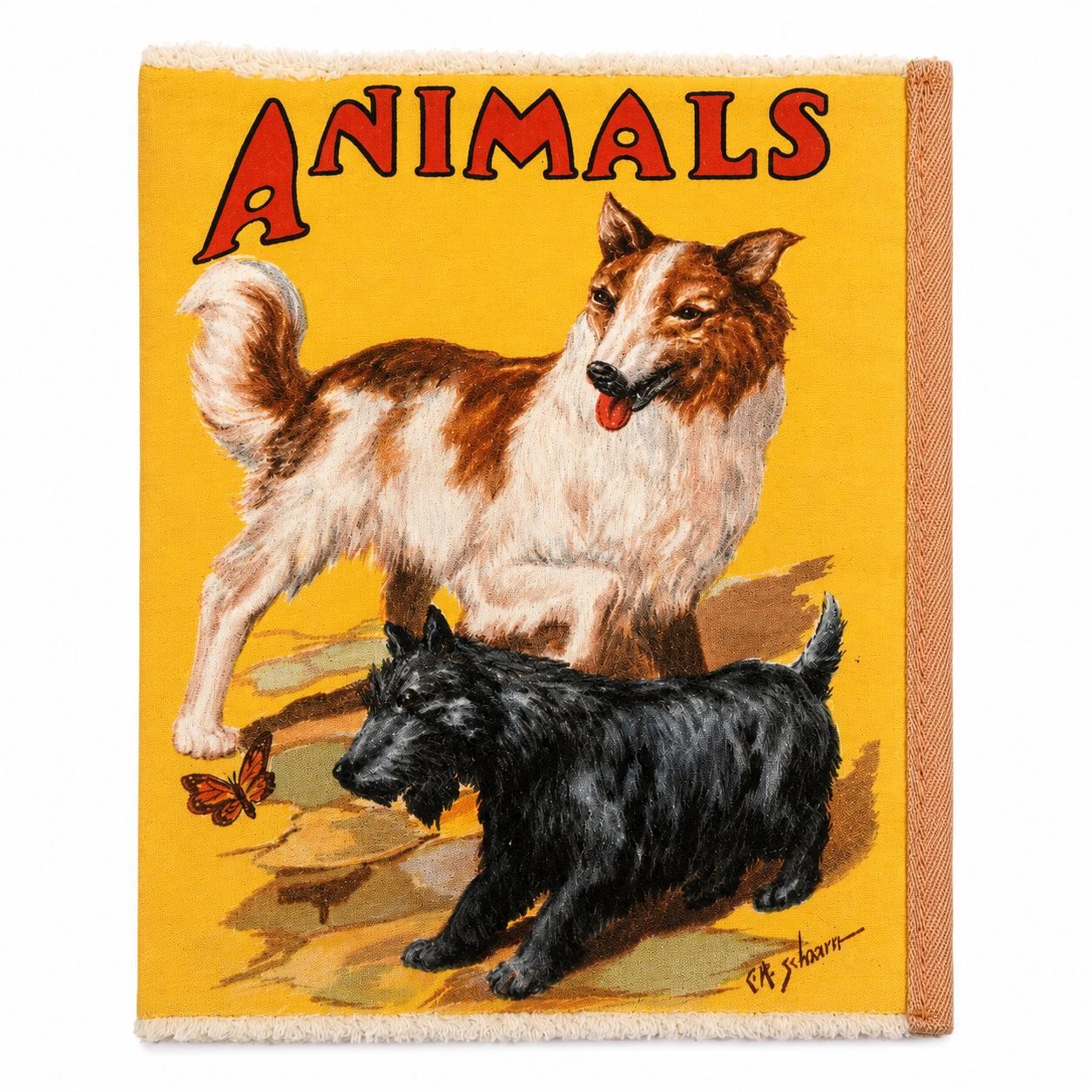Vintage Animals Cloth Washable Children Book Schaarn Illustrator Dog Cat Horse Goat Cow Squirrel