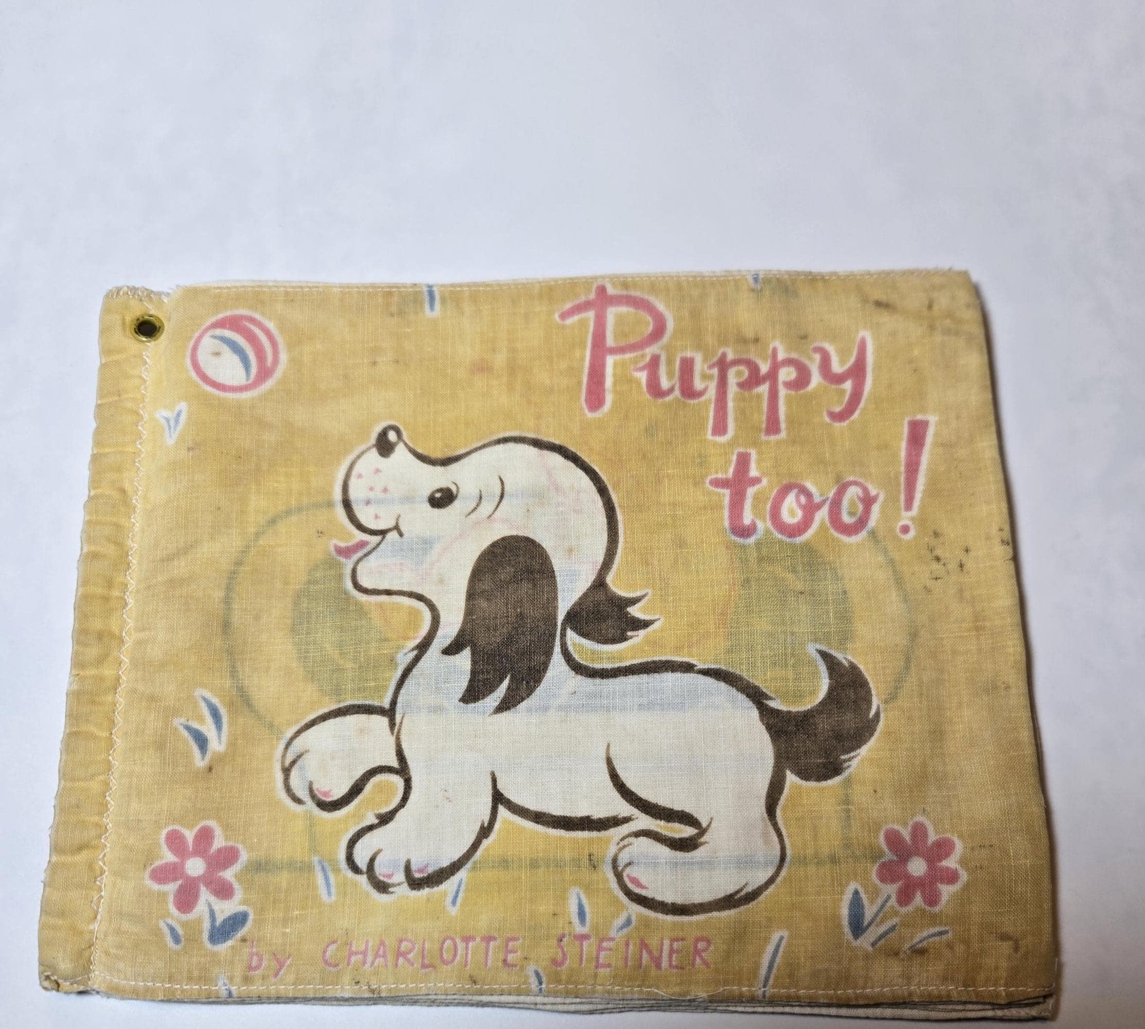 Vintage Puppy Too! Cloth Book 1949 Charlotte Steiner Children's Collectible