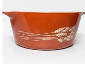 Vintage Pyrex Autumn Harvest Wheat Cinderella Mixing Bowls Set (2) Brown Nesting, view 5
