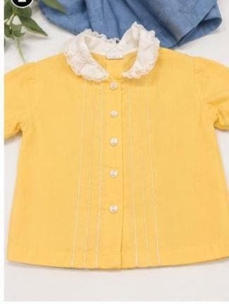 Vintage 1950s Baby Boys Yellow Outfit Set | Lace Collar Shirt, Suspender Shorts Size 3, view 2