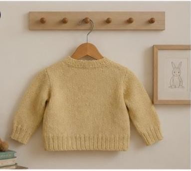 1950s Hand Knit Baby Cardigan Sweater | Mustard Button Front V-Neck Knit, view 4