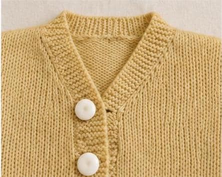 1950s Hand Knit Baby Cardigan Sweater | Mustard Button Front V-Neck Knit, view 5