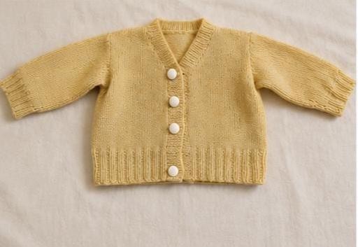 1950s Hand Knit Baby Cardigan Sweater | Mustard Button Front V-Neck Knit, view 6
