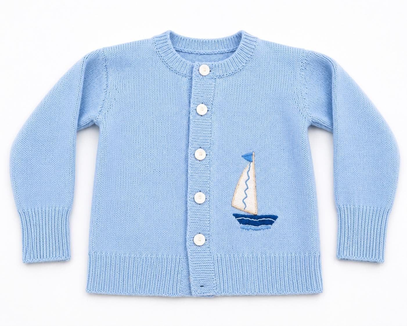 Vintage Baby Boy Sailboat Cardigan Sweater | 1950s Embroidered Knit Toddler Top