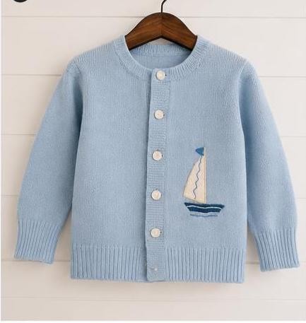 Vintage Baby Boy Sailboat Cardigan Sweater | 1950s Embroidered Knit Toddler Top, view 2