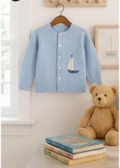 Vintage Baby Boy Sailboat Cardigan Sweater | 1950s Embroidered Knit Toddler Top, view 6