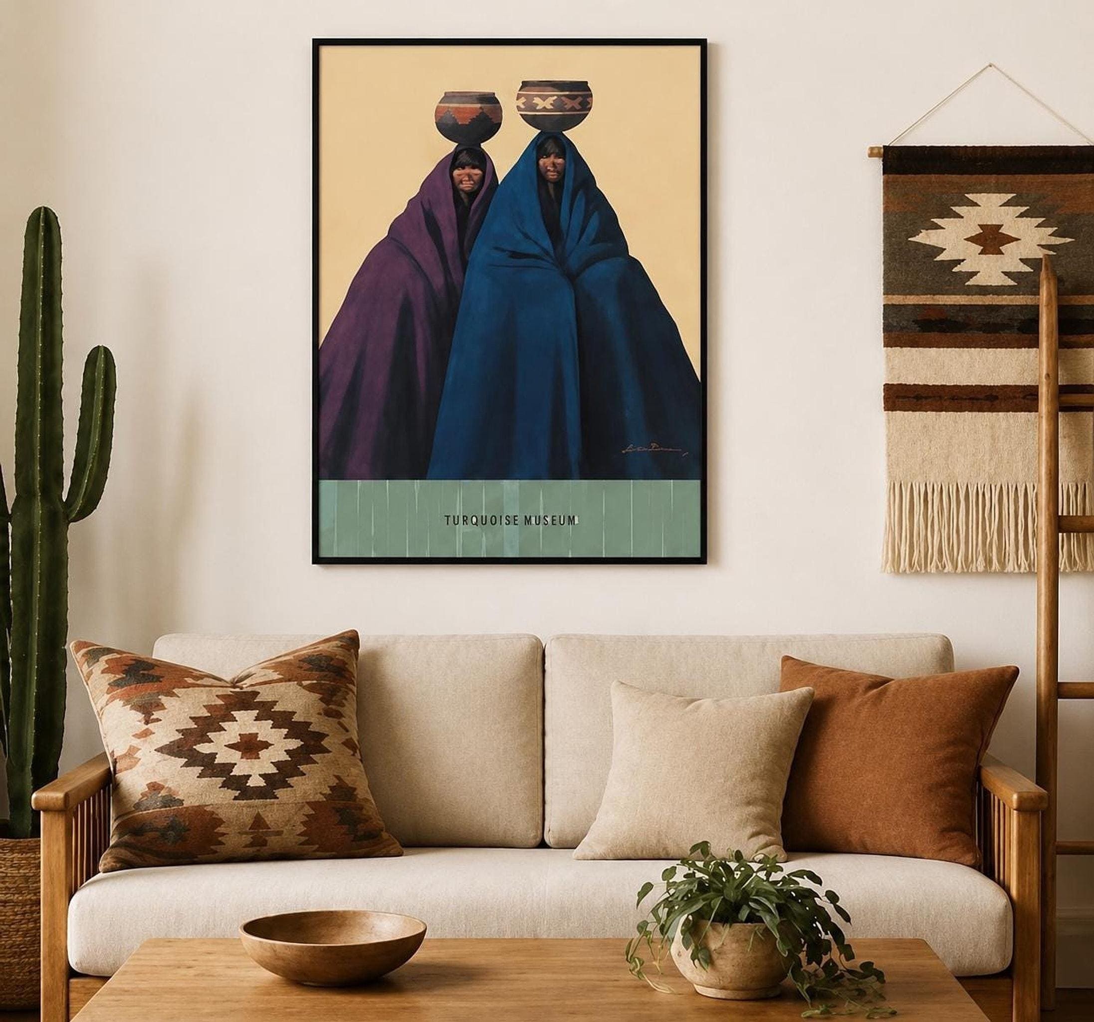 Vintage James Darum Native American Art Print, 1979 Framed Artwork of Indigenous Women
