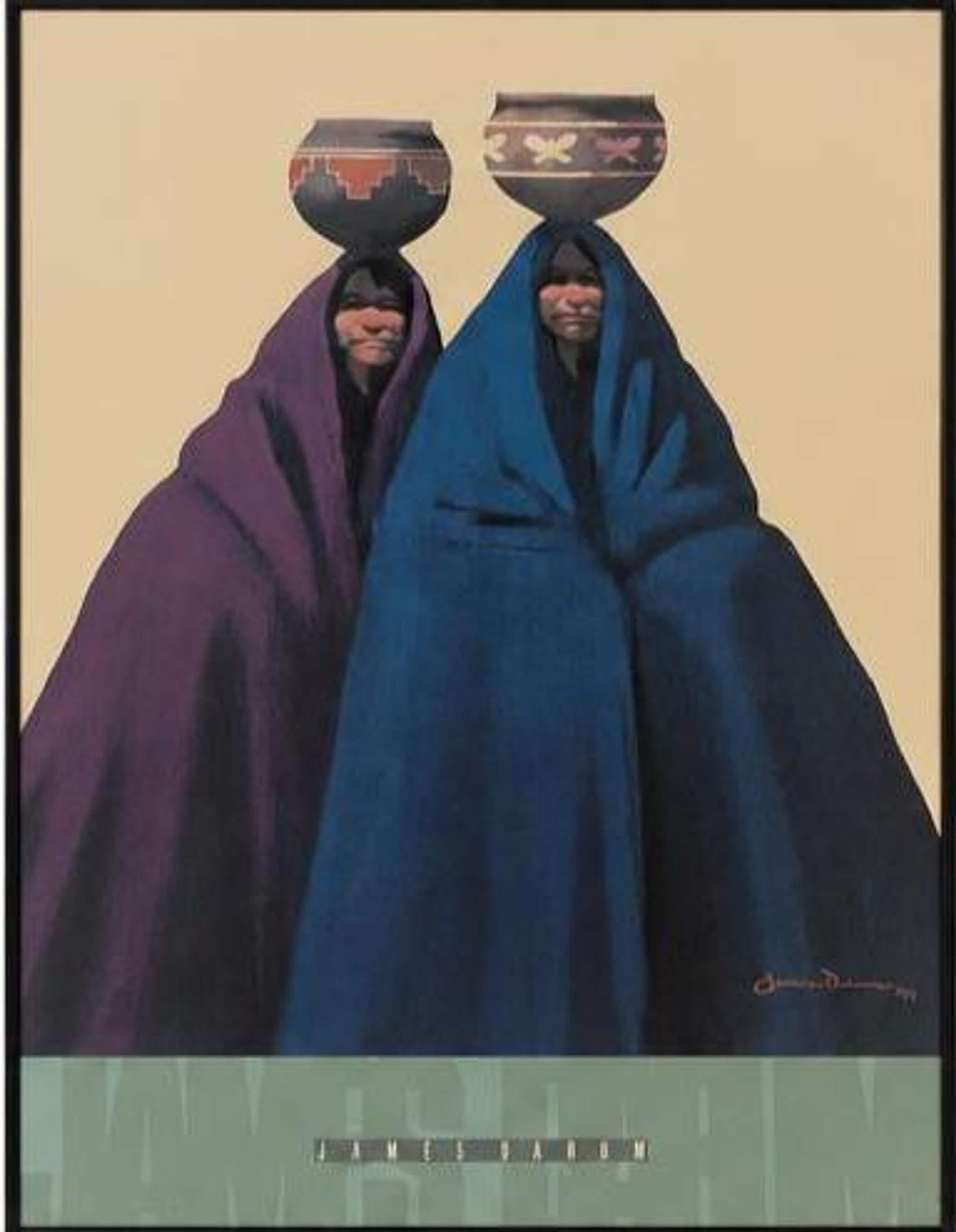 Vintage James Darum Native American Art Print, 1979 Framed Artwork of Indigenous Women, view 2