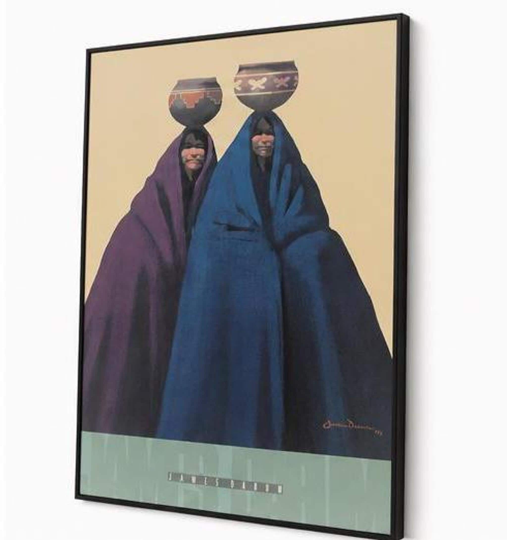 Vintage James Darum Native American Art Print, 1979 Framed Artwork of Indigenous Women, view 3