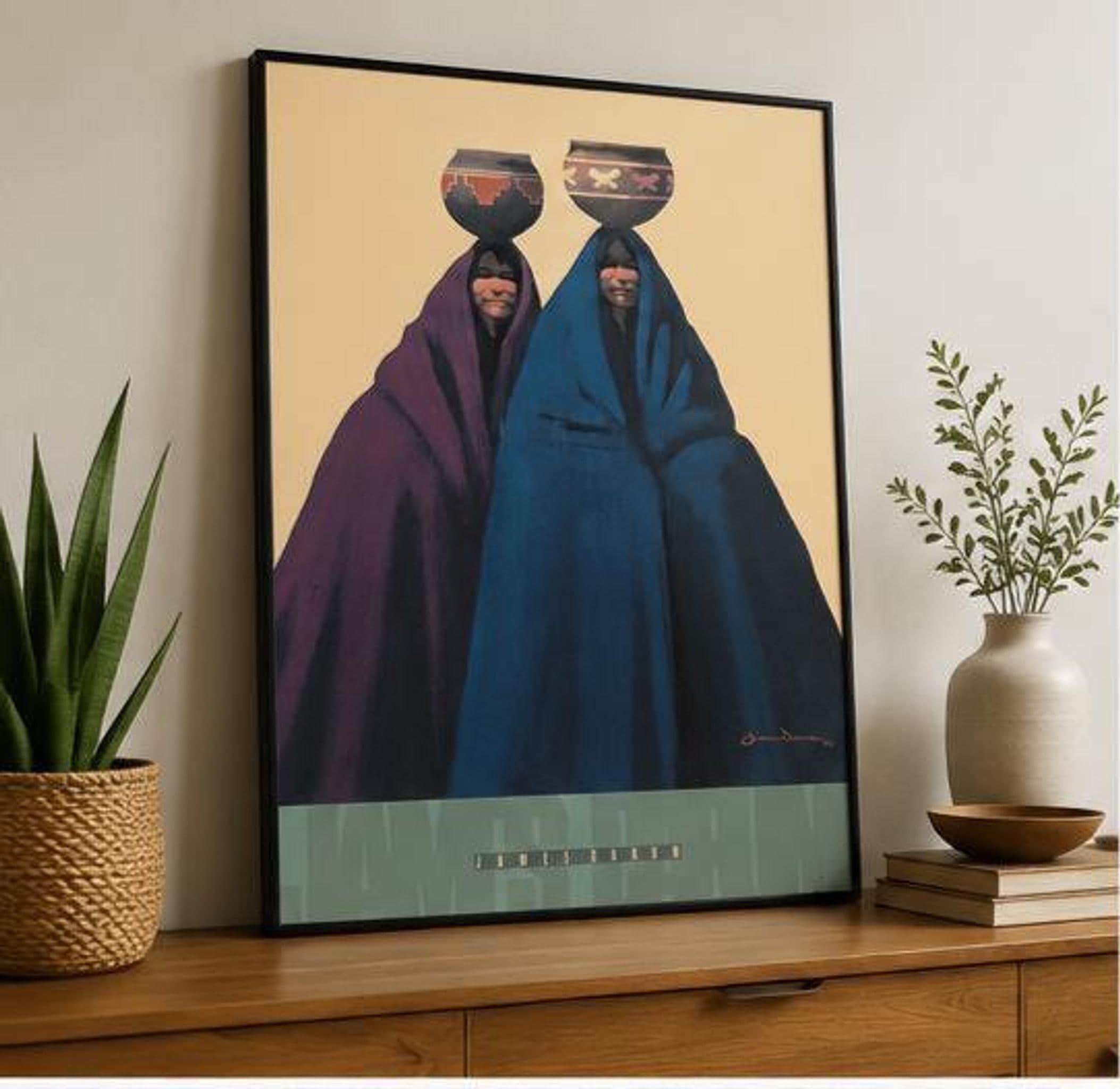 Vintage James Darum Native American Art Print, 1979 Framed Artwork of Indigenous Women, view 4