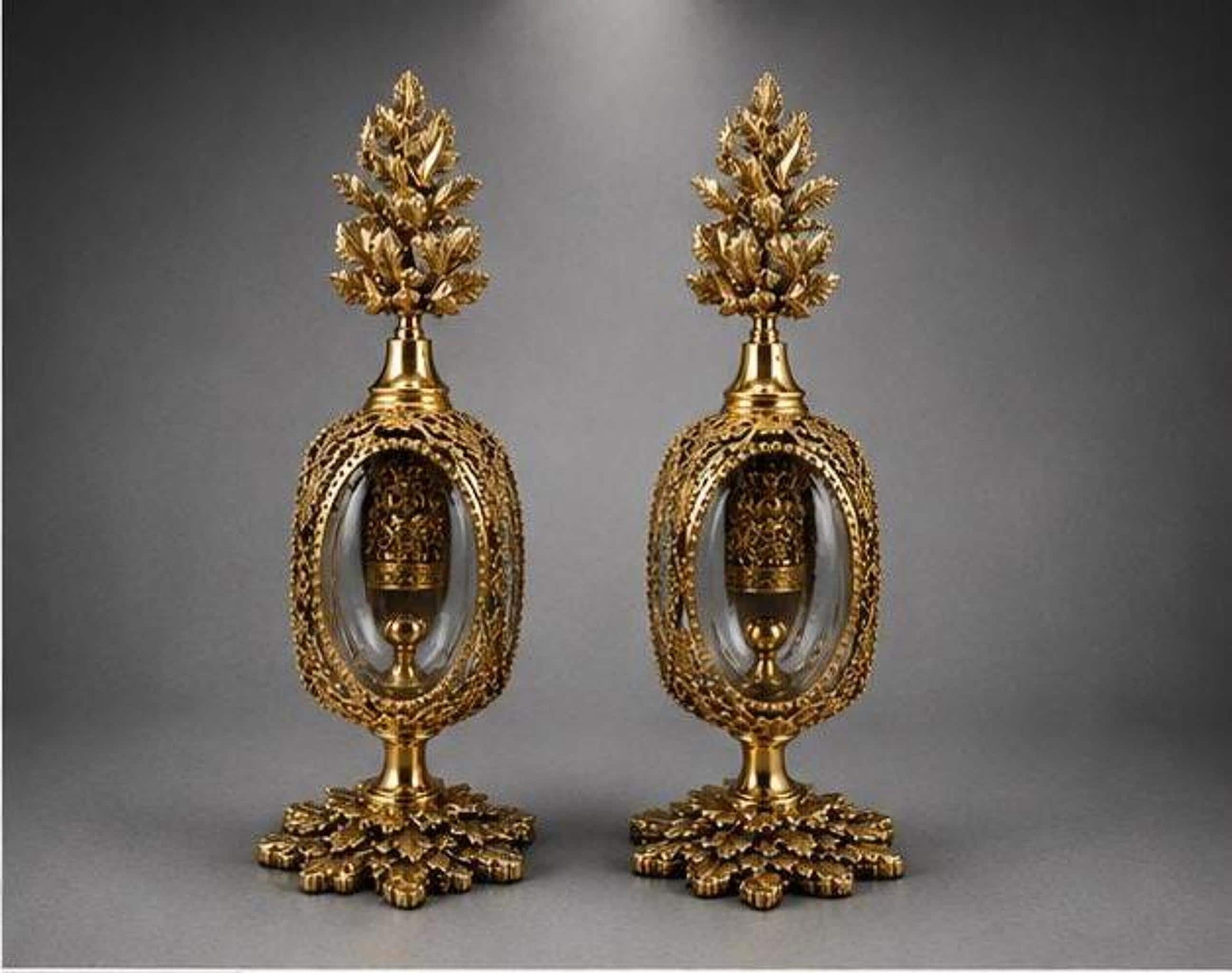 Vintage Perfume Bottles Set of 2, Stylebuilt Hollywood Regency with Oak Leaf Stoppers, view 2