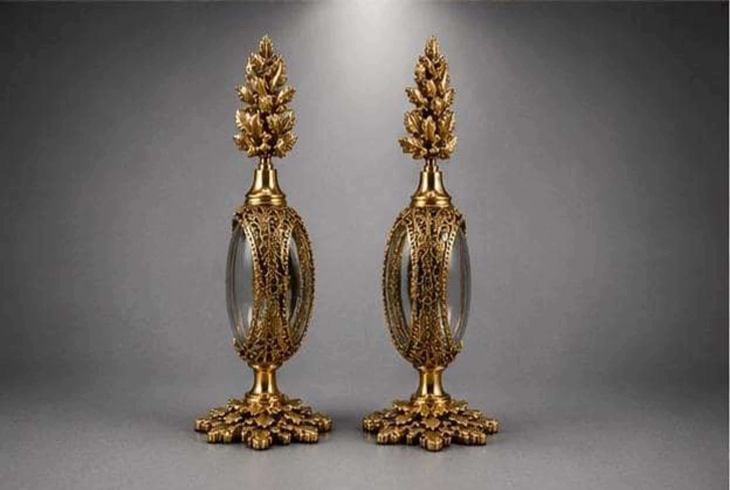 Vintage Perfume Bottles Set of 2, Stylebuilt Hollywood Regency with Oak Leaf Stoppers, view 5